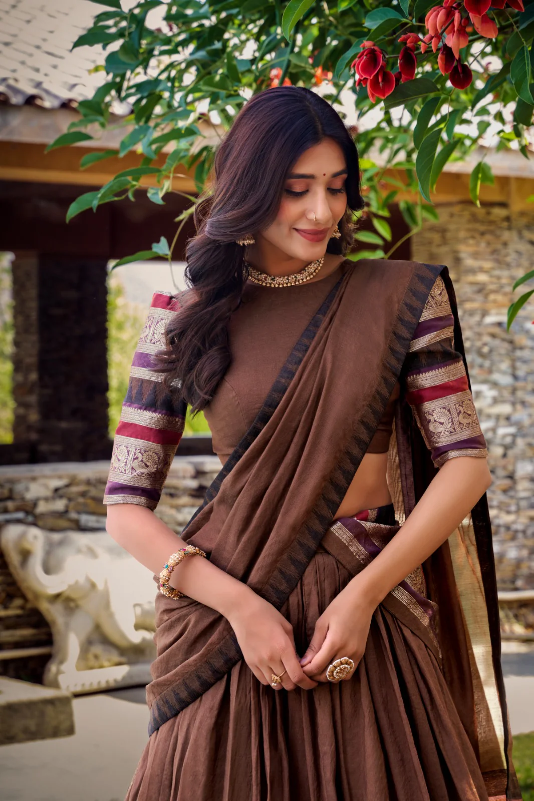 Pure Chanderi Zari Border Lehenga Choli with Dupatta - Image 9