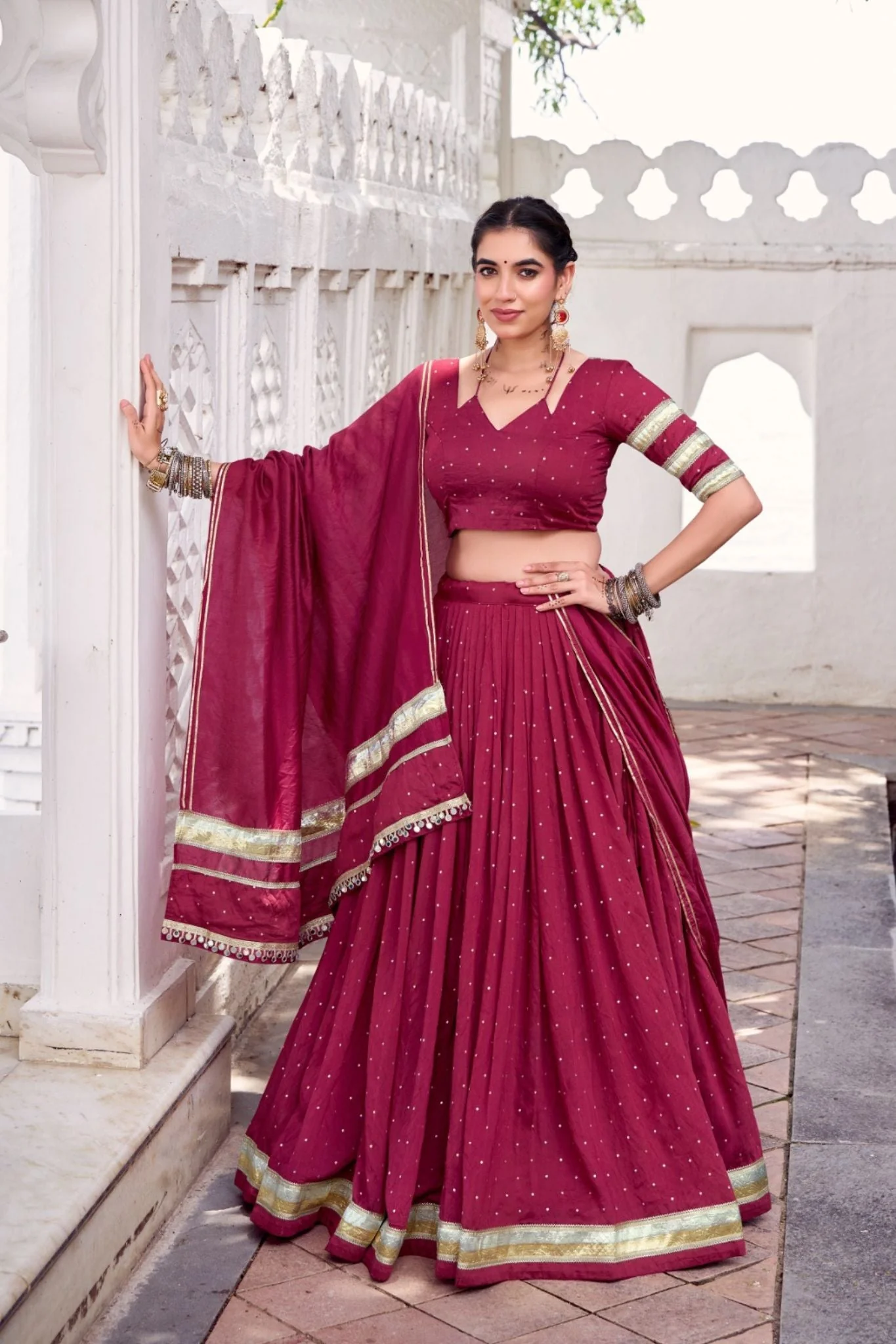 Pure Chanderi Zari Weaving Lehenga Choli Set For Festive And Wedding Special - Image 3