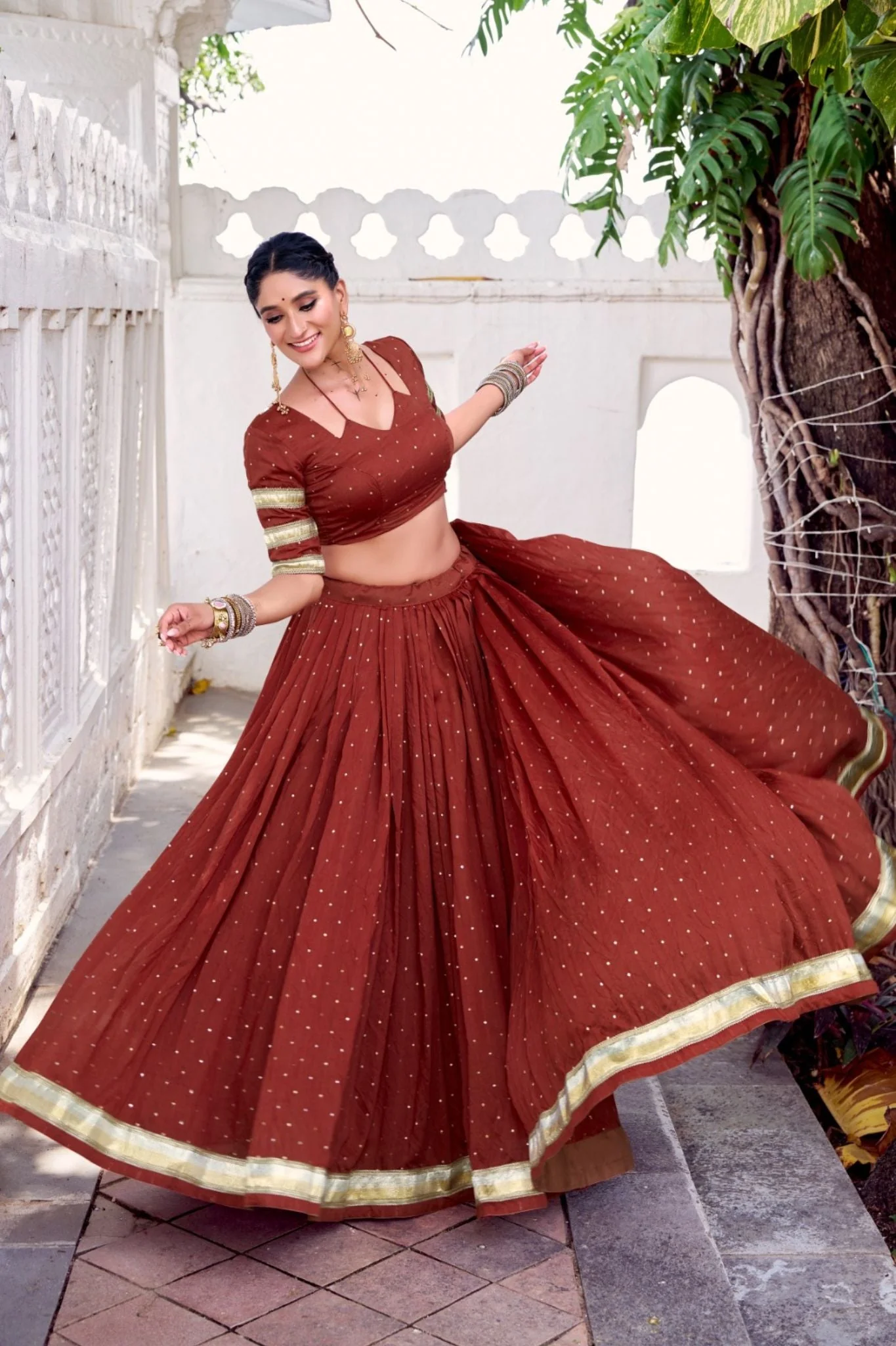 Pure Chanderi Zari Weaving Lehenga Choli Set For Festive And Wedding Special - Image 6