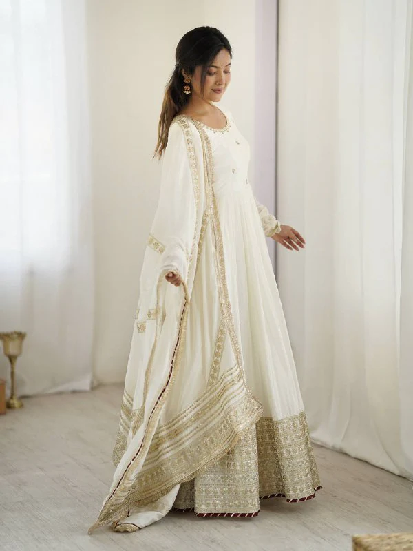 Pure Chinon Silk Thread with Sequence Work Women Gown Set - Image 10