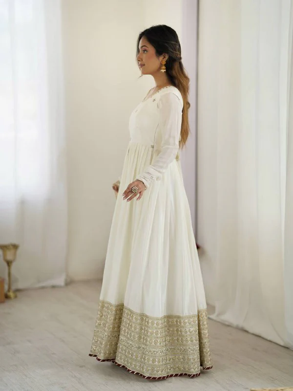 Pure Chinon Silk Thread with Sequence Work Women Gown Set - Image 11