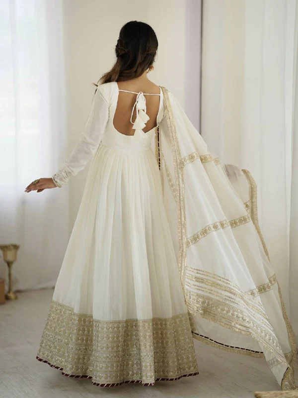 Pure Chinon Silk Thread with Sequence Work Women Gown Set - Image 13