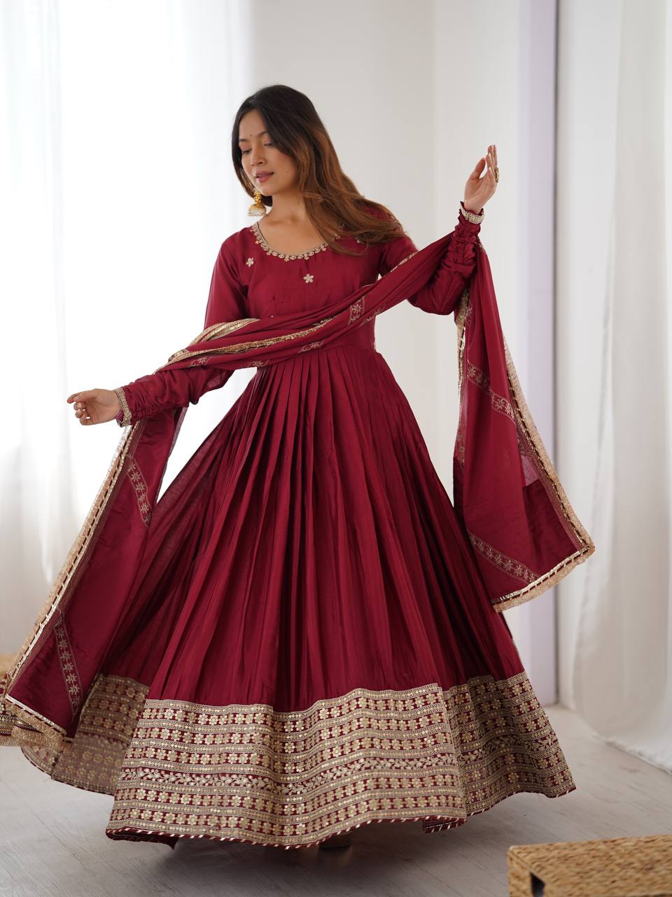 Pure Chinon Silk Thread with Sequence Work Women Gown Set - Image 20