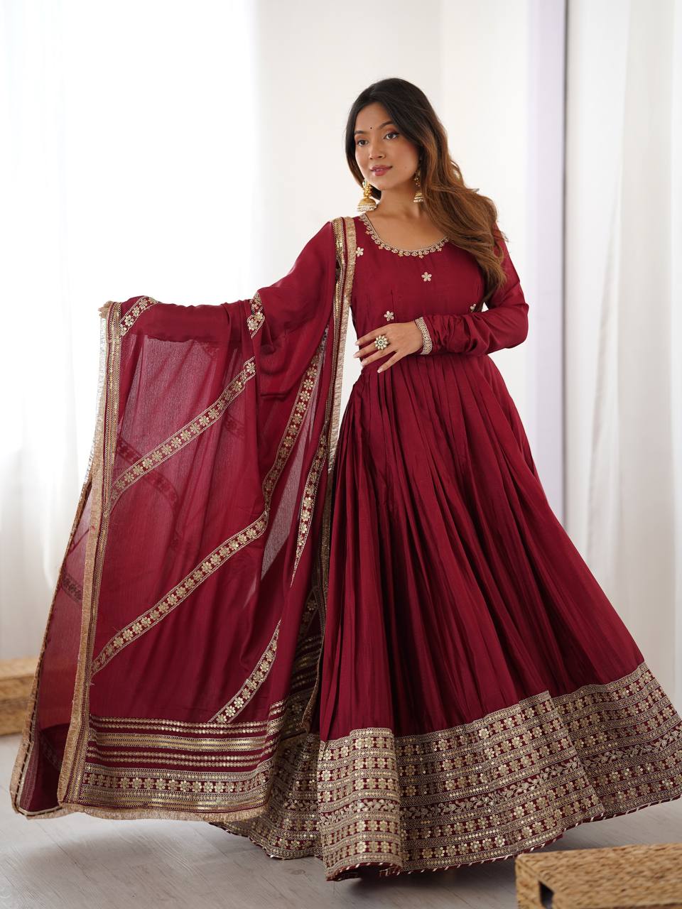 Pure Chinon Silk Thread with Sequence Work Women Gown Set - Image 21