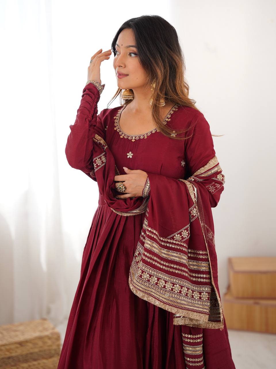 Pure Chinon Silk Thread with Sequence Work Women Gown Set - Image 22