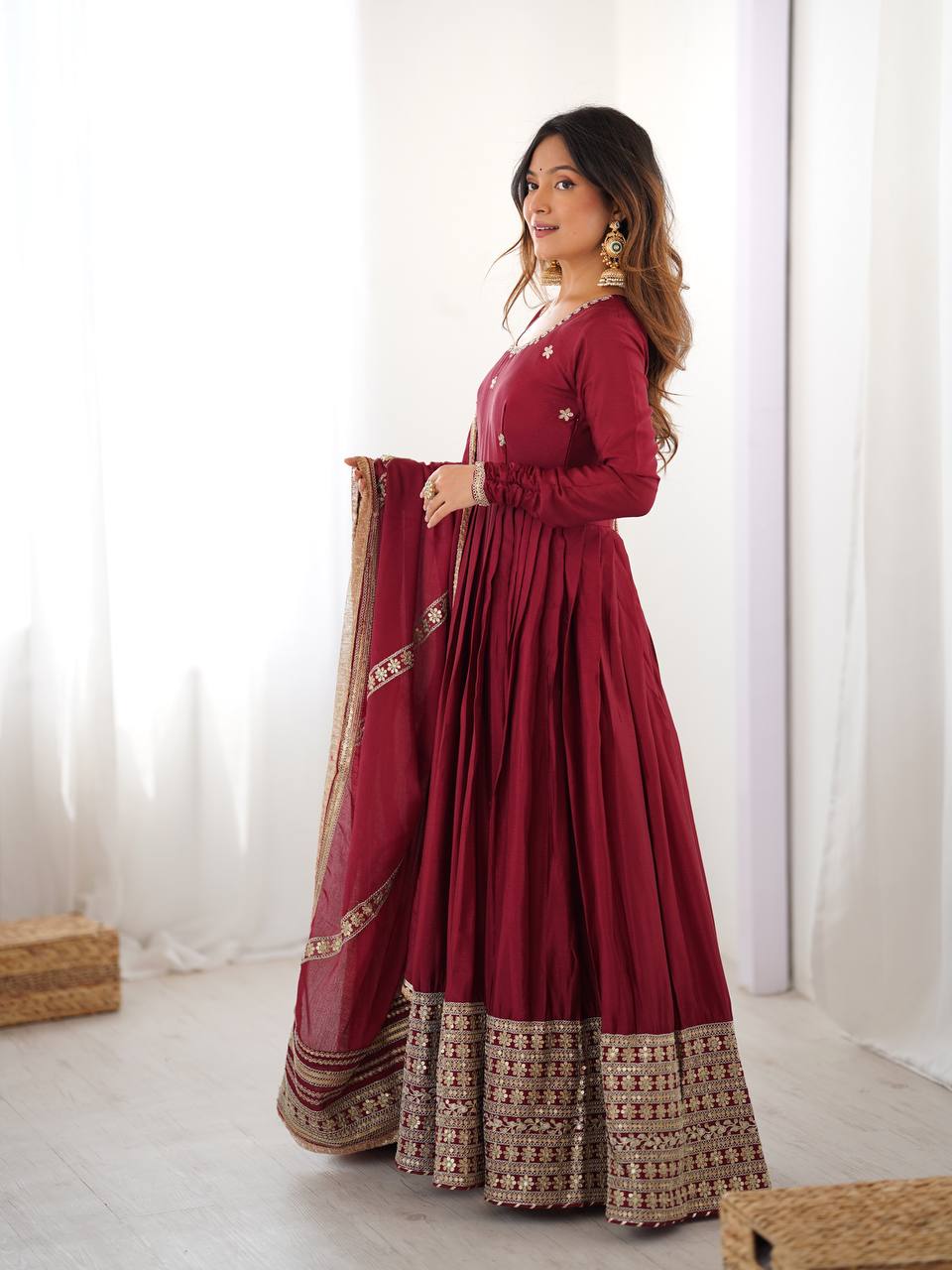 Pure Chinon Silk Thread with Sequence Work Women Gown Set - Image 23