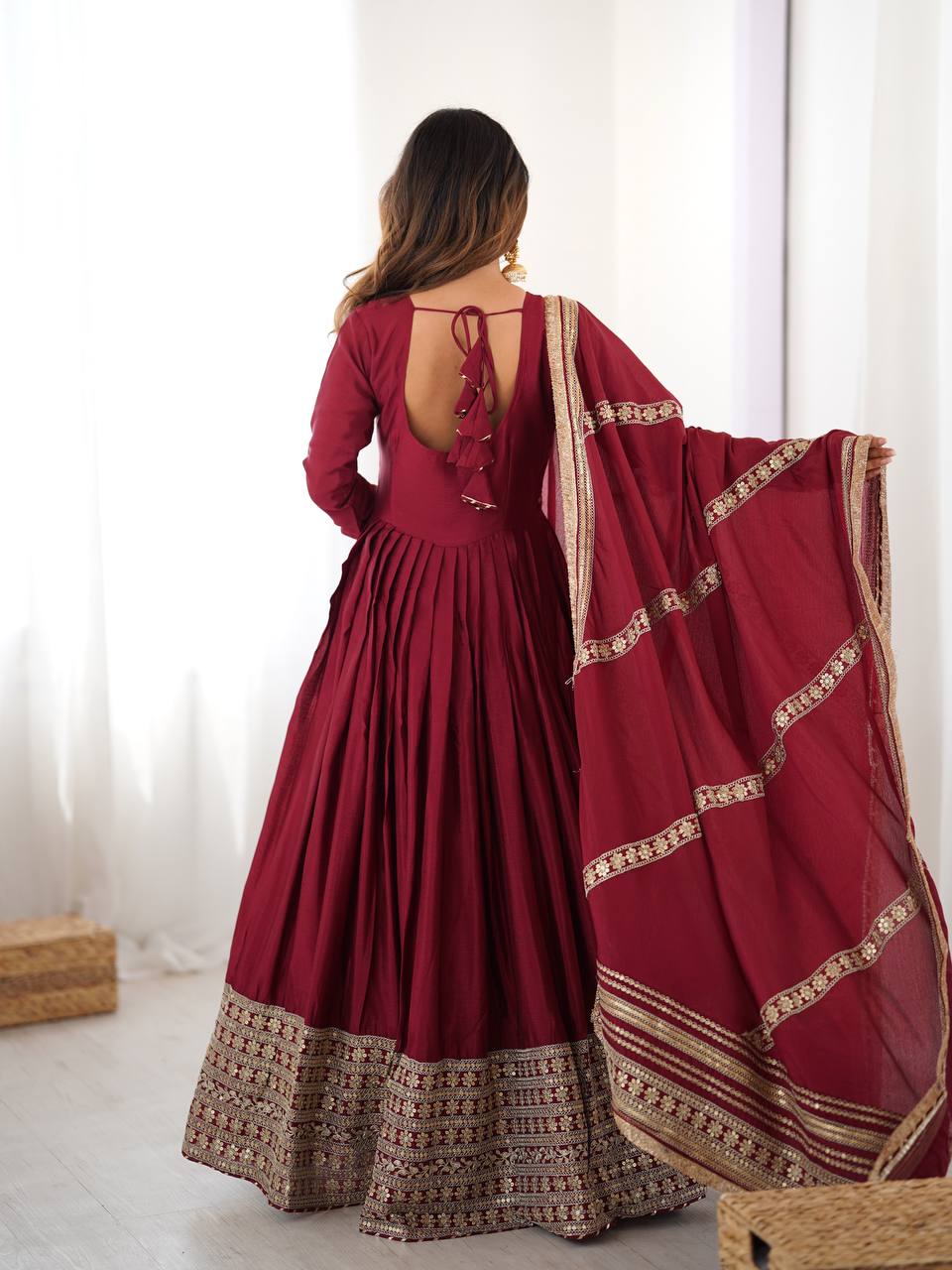 Pure Chinon Silk Thread with Sequence Work Women Gown Set - Image 24