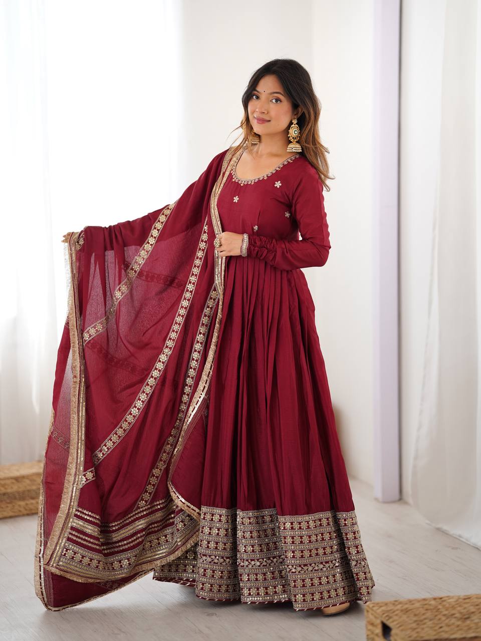 Pure Chinon Silk Thread with Sequence Work Women Gown Set - Image 25