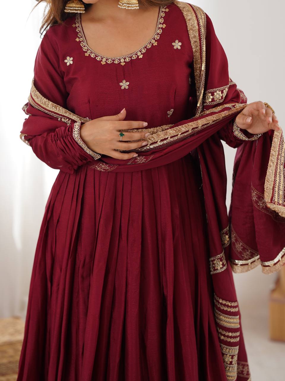 Pure Chinon Silk Thread with Sequence Work Women Gown Set - Image 26