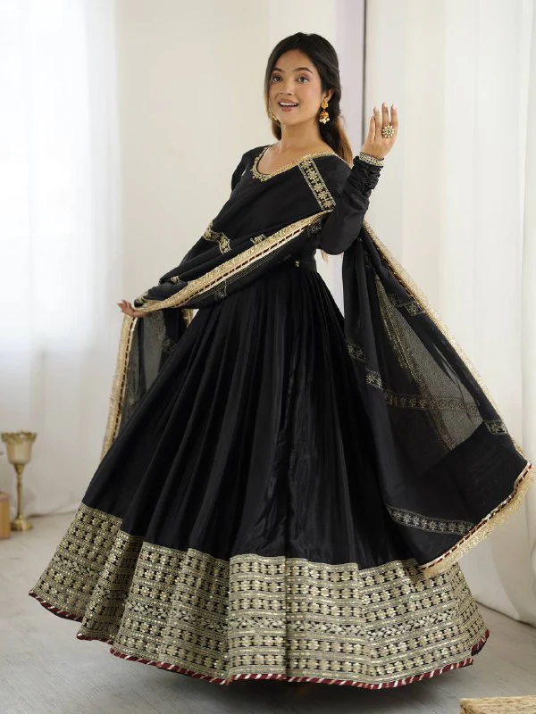 Pure Chinon Silk Thread with Sequence Work Women Gown Set - Image 4