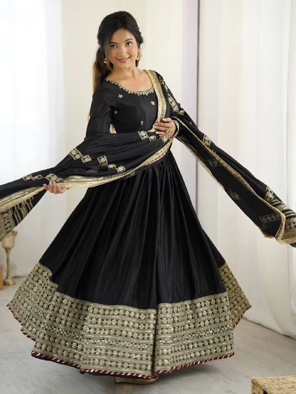Pure Chinon Silk Thread with Sequence Work Women Gown Set - Image 5