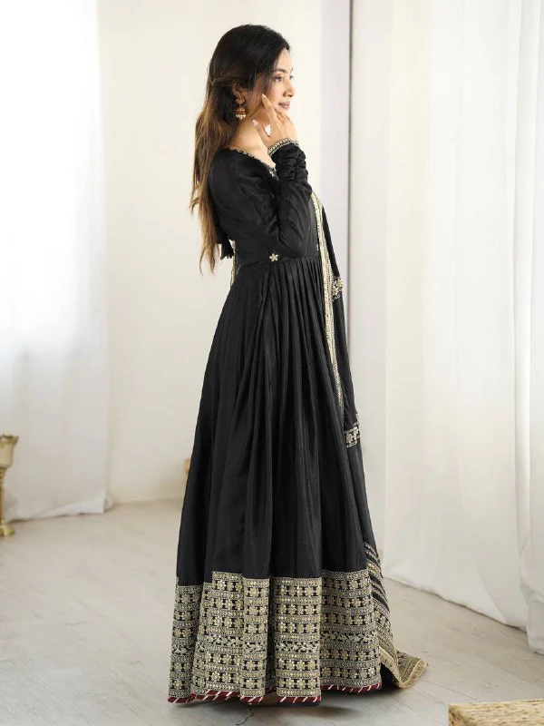 Pure Chinon Silk Thread with Sequence Work Women Gown Set - Image 6