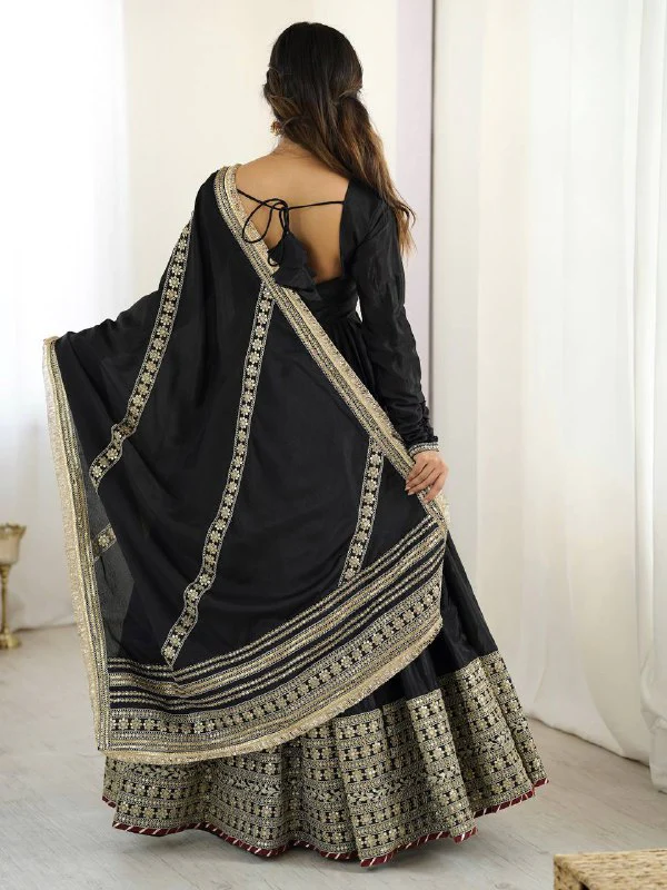 Pure Chinon Silk Thread with Sequence Work Women Gown Set - Image 7