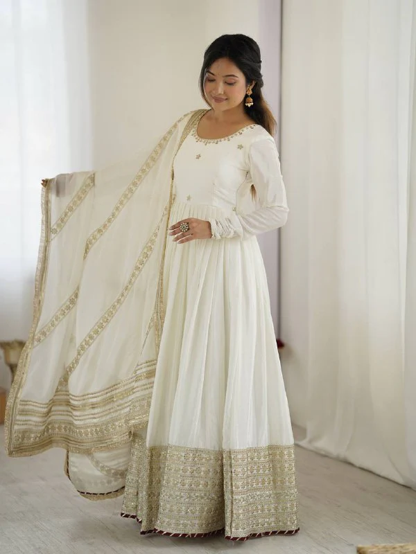 Pure Chinon Silk Thread with Sequence Work Women Gown Set - Image 8