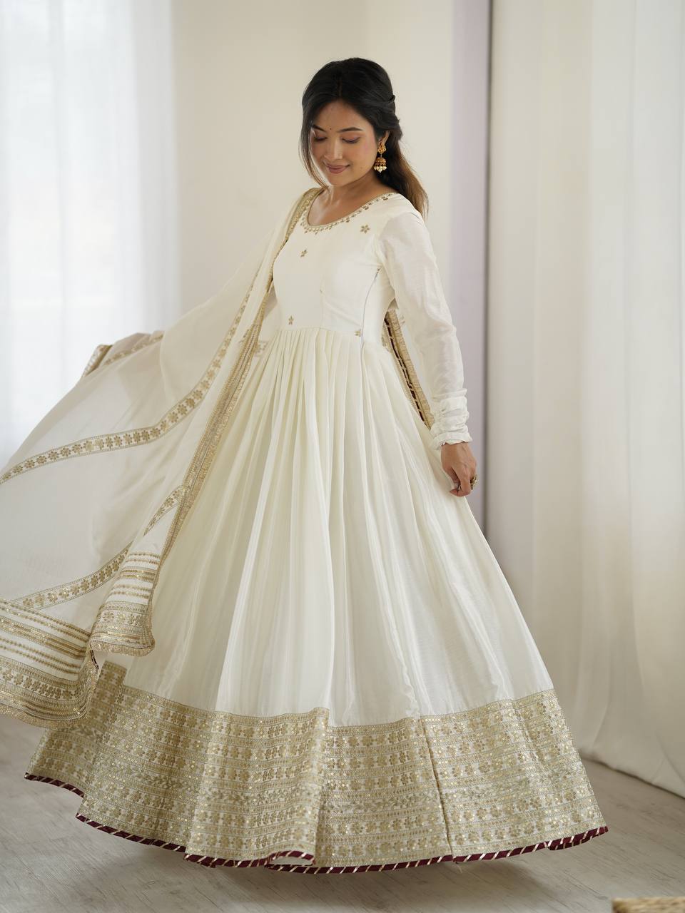 Pure Chinon Silk Thread with Sequence Work Women Gown Set - Image 9