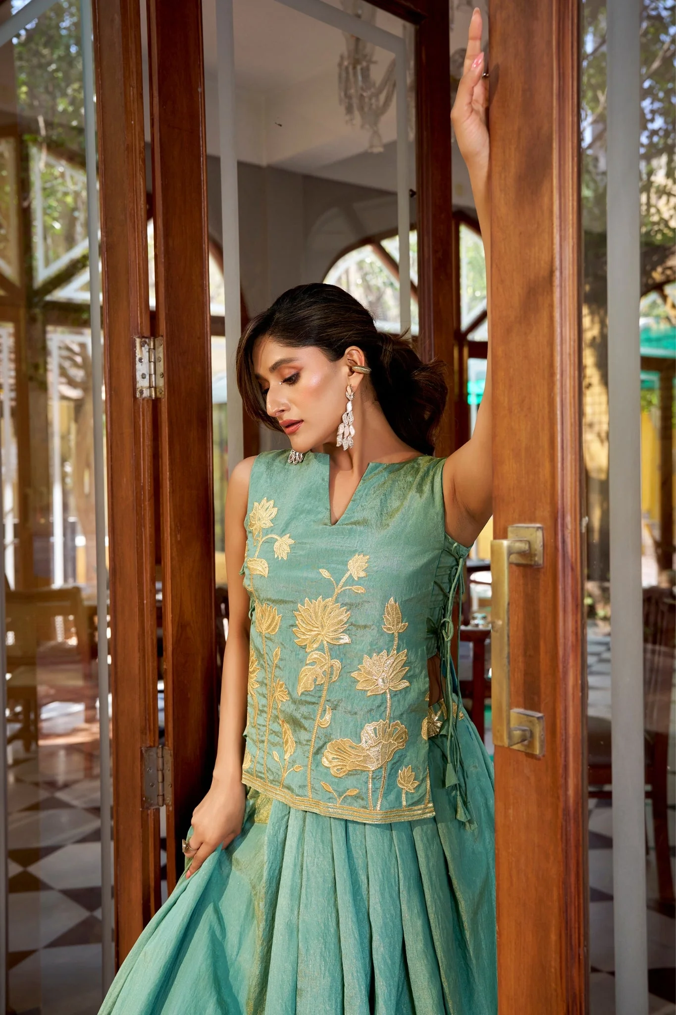 Pure Shimmer Embroidered Lehenga Co-Ord Set - Image 4