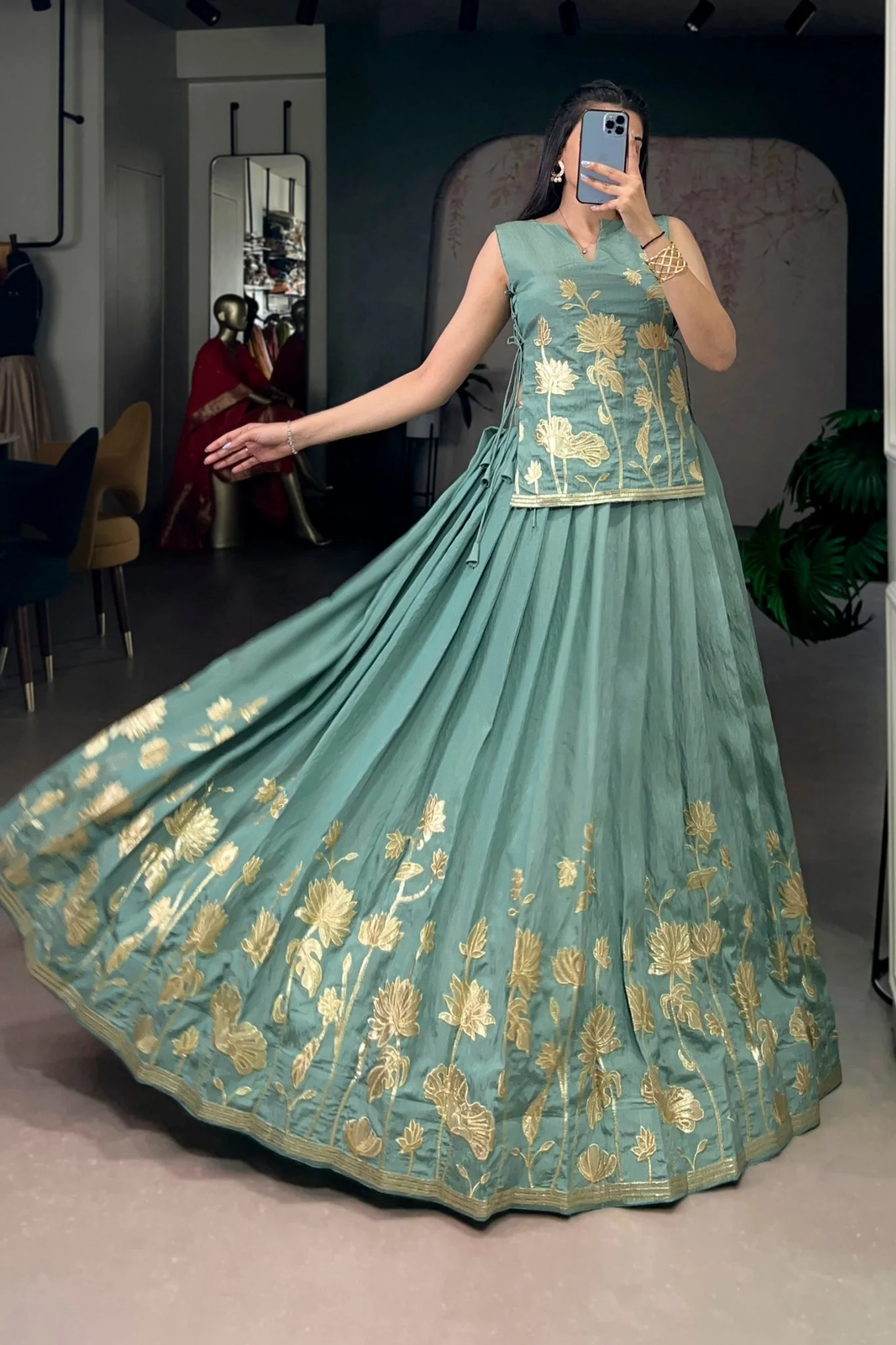 Pure Shimmer Embroidered Lehenga Co-Ord Set - Image 6