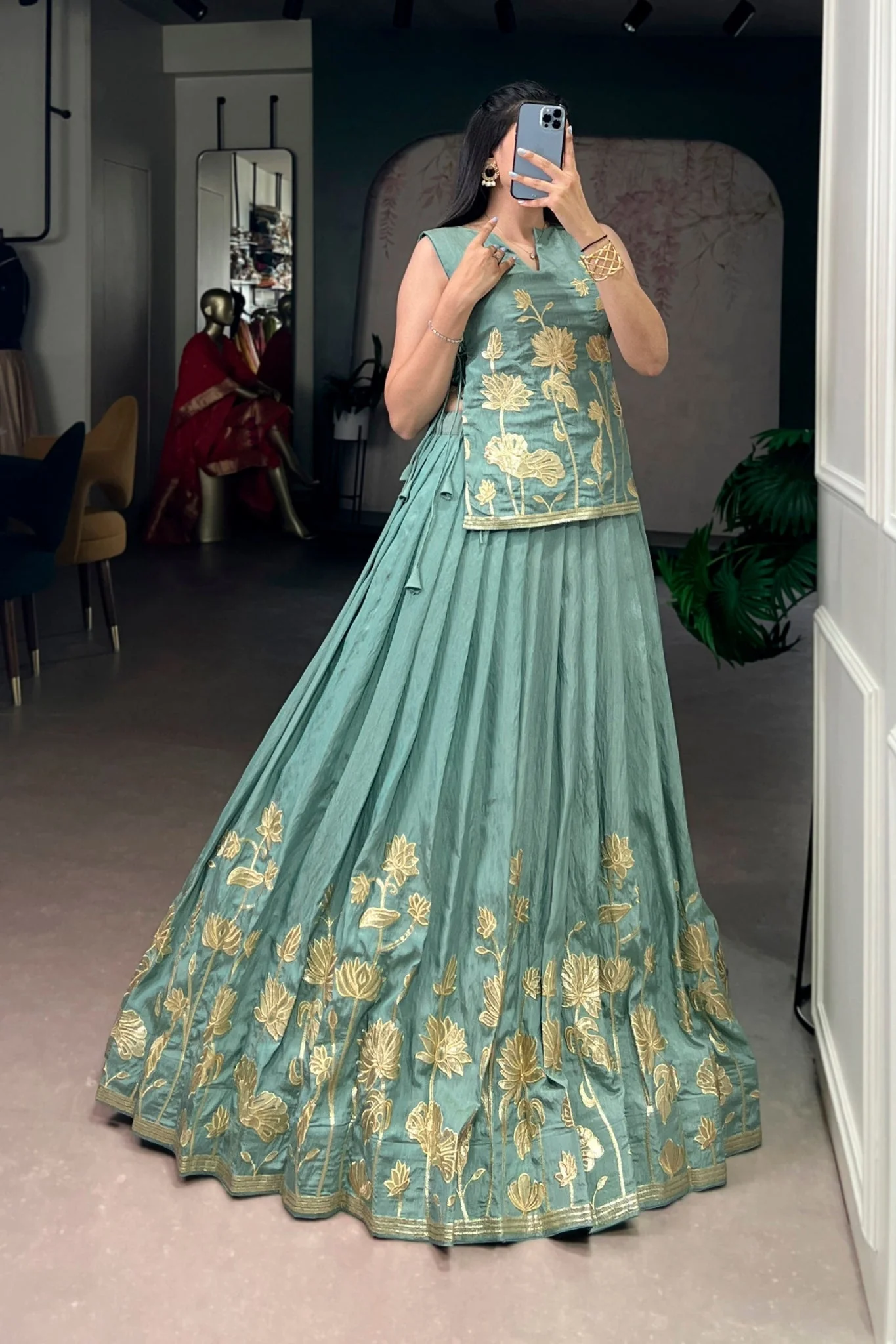 Pure Shimmer Embroidered Lehenga Co-Ord Set - Image 8