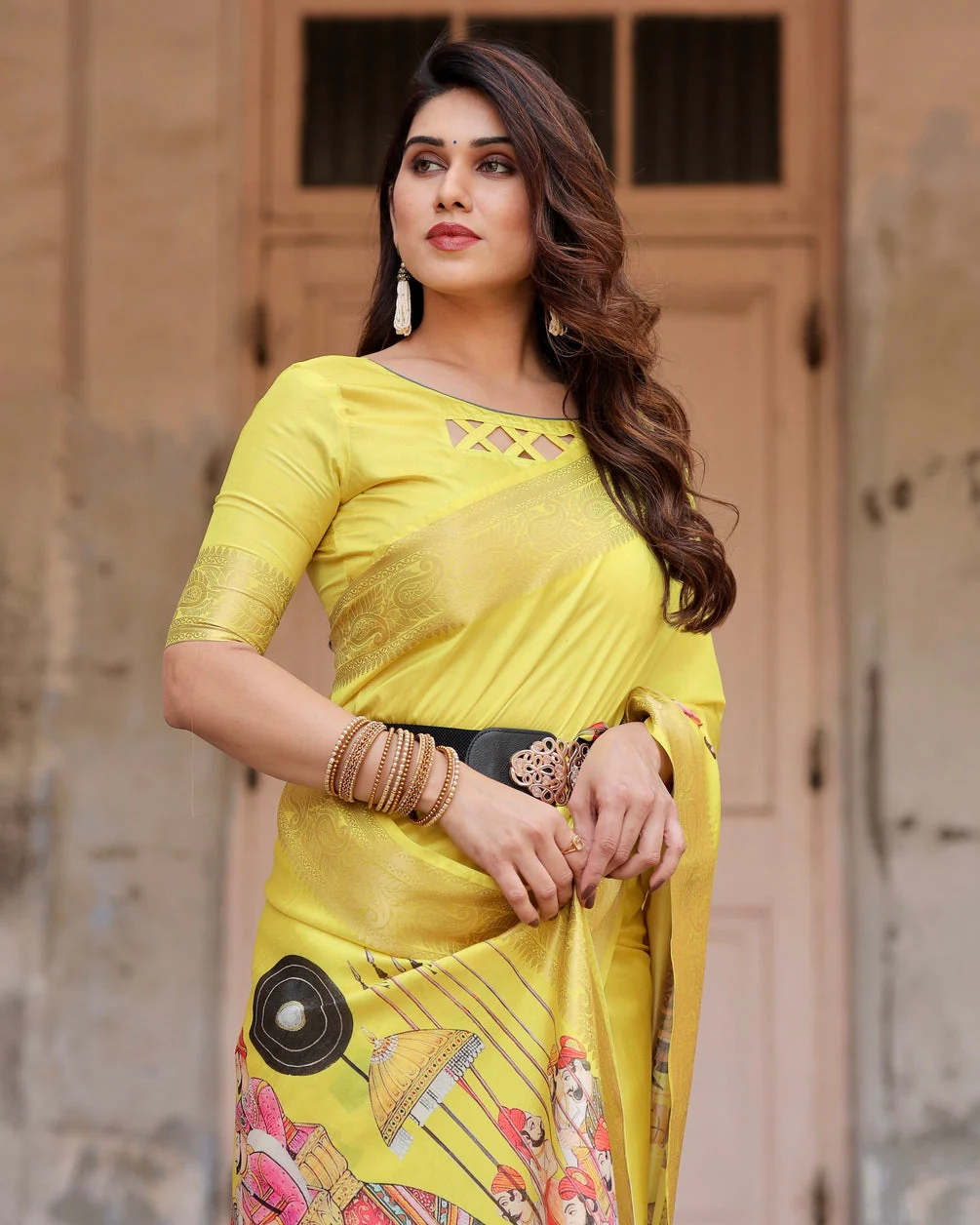Pure Silk Digitally Printed Saree Weaved With Golden Zari Comes With Tassels - Image 12