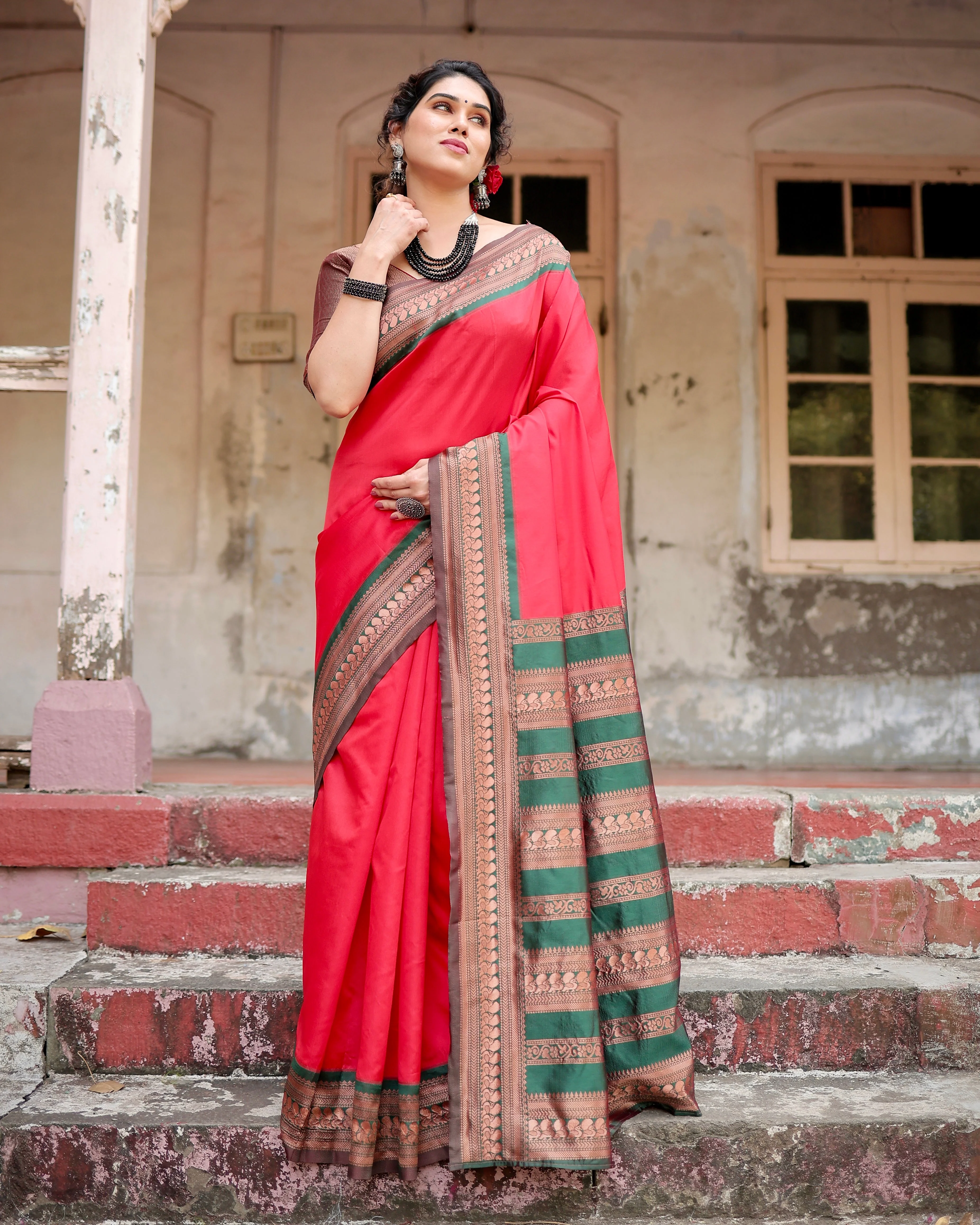 Pure Silk Saree Weaved With Zari Comes With Heavy Banarasi Brocade Blouse - Image 6