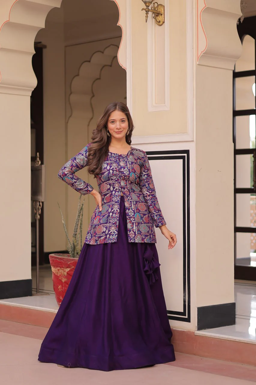 Pure Simmer Vichitra Silk Rich Sequins Kali Pattern Work Women Suit Set - Image 12