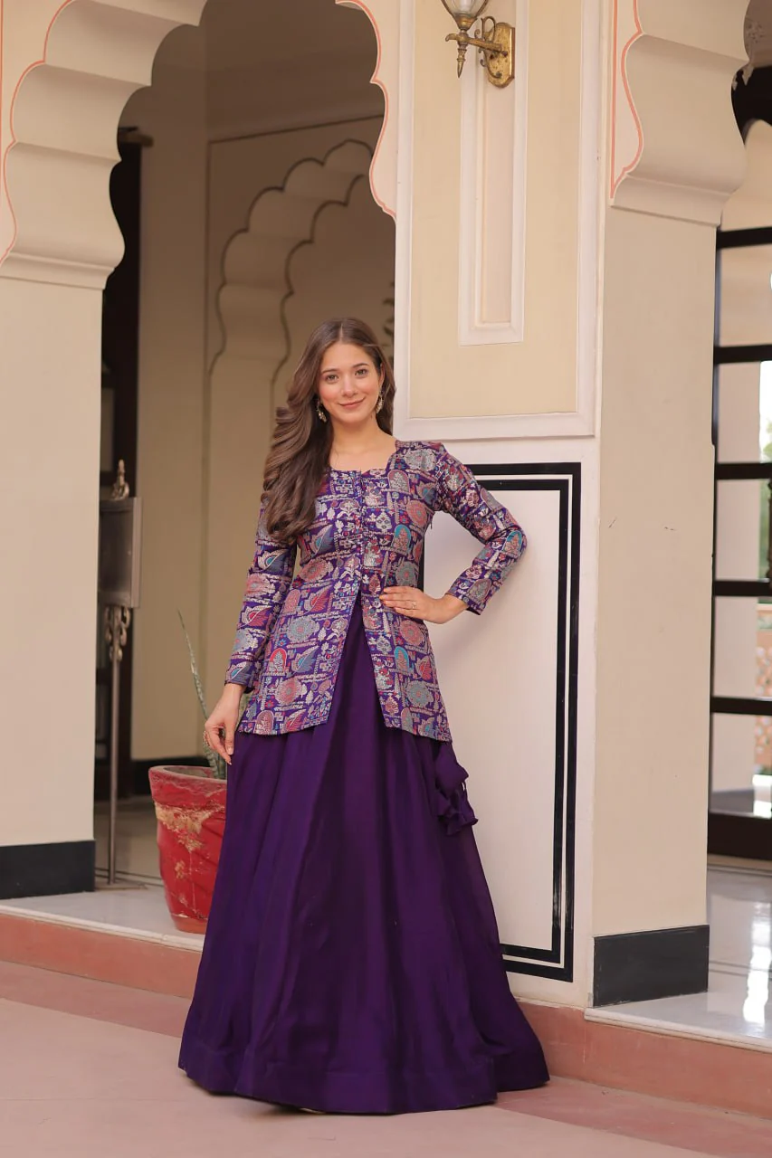 Pure Simmer Vichitra Silk Rich Sequins Kali Pattern Work Women Suit Set - Image 13