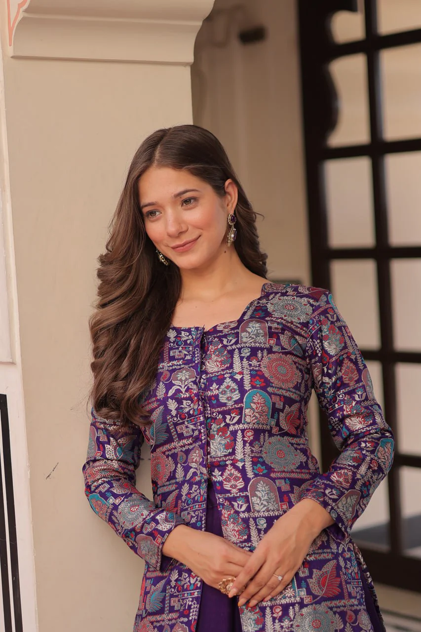 Pure Simmer Vichitra Silk Rich Sequins Kali Pattern Work Women Suit Set - Image 21