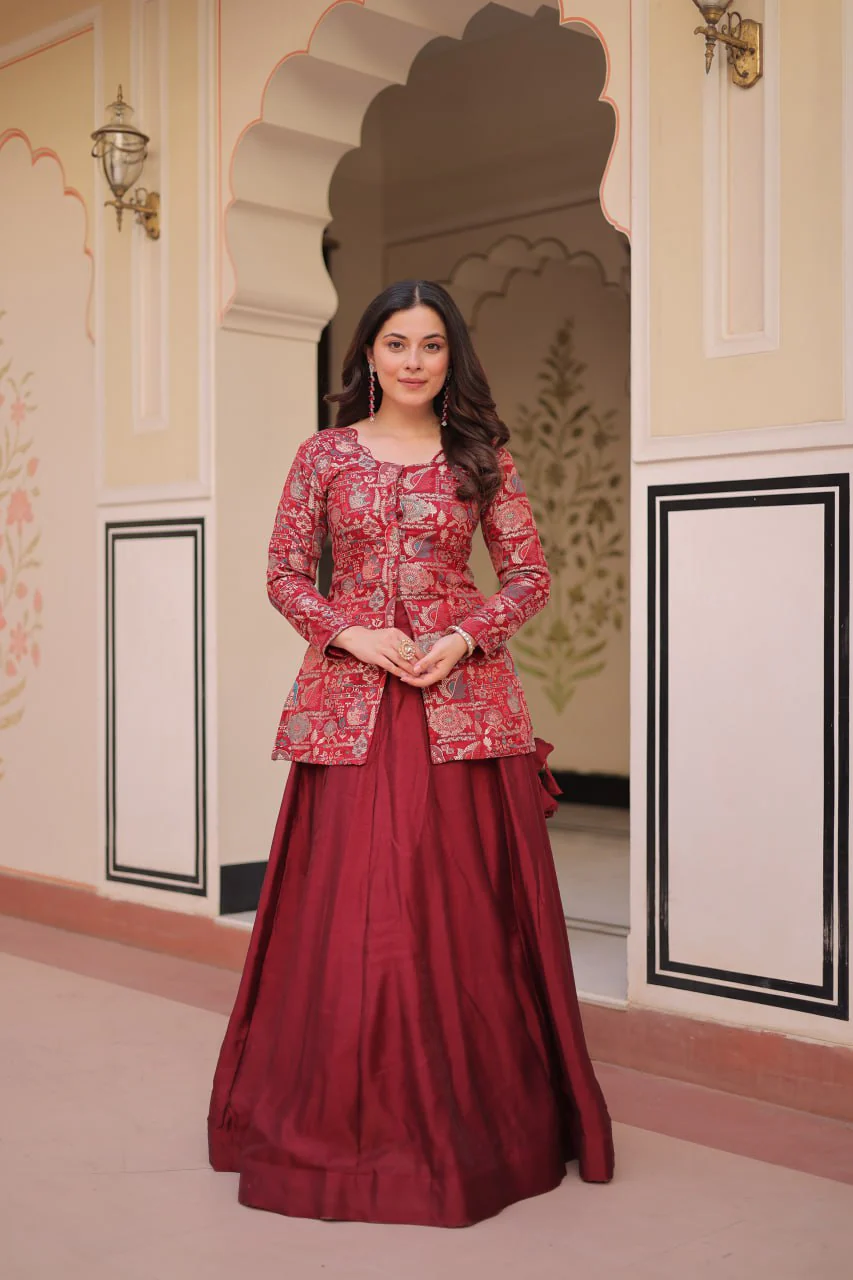 Pure Simmer Vichitra Silk Rich Sequins Kali Pattern Work Women Suit Set - Image 4