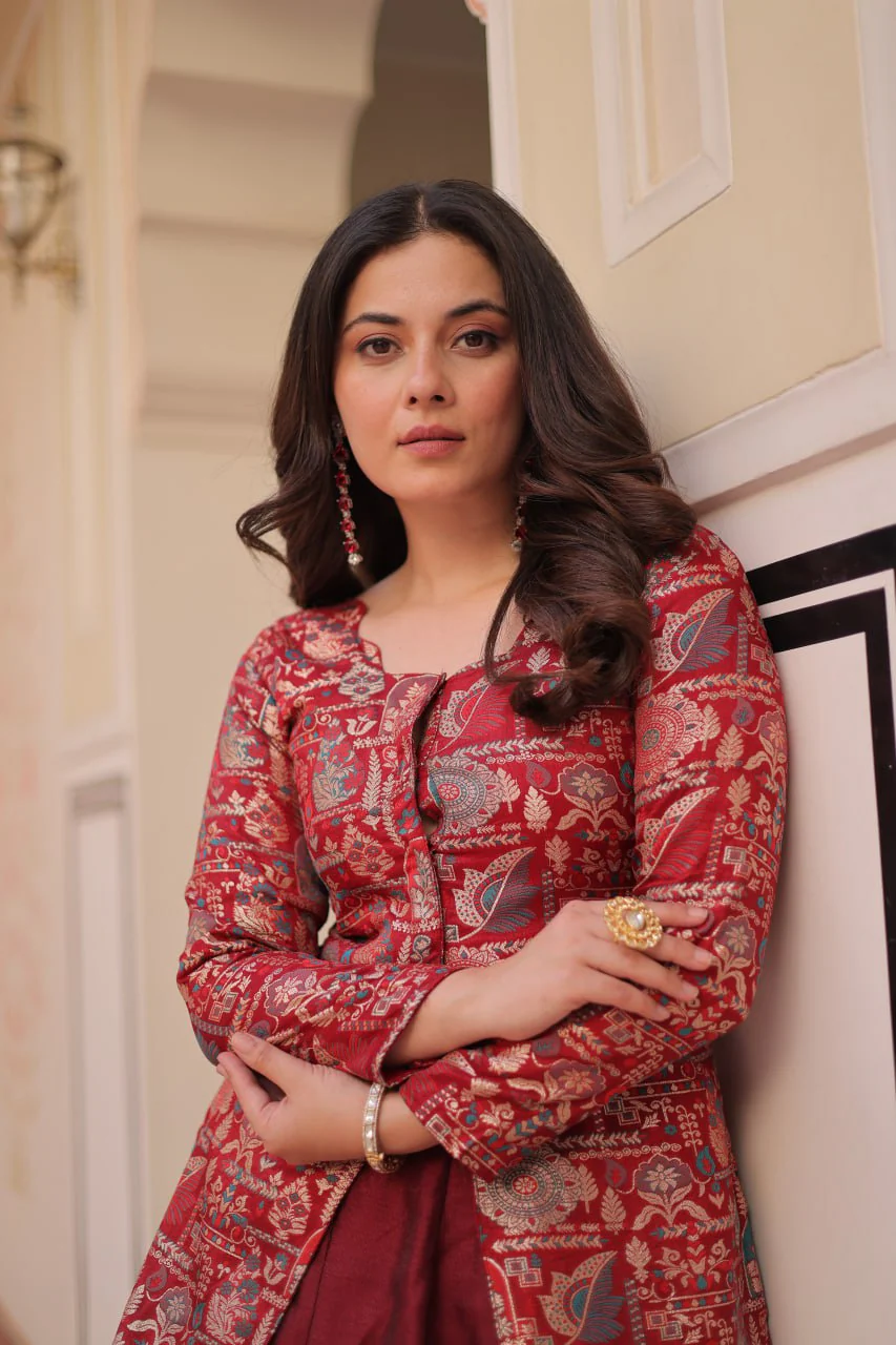 Pure Simmer Vichitra Silk Rich Sequins Kali Pattern Work Women Suit Set - Image 5