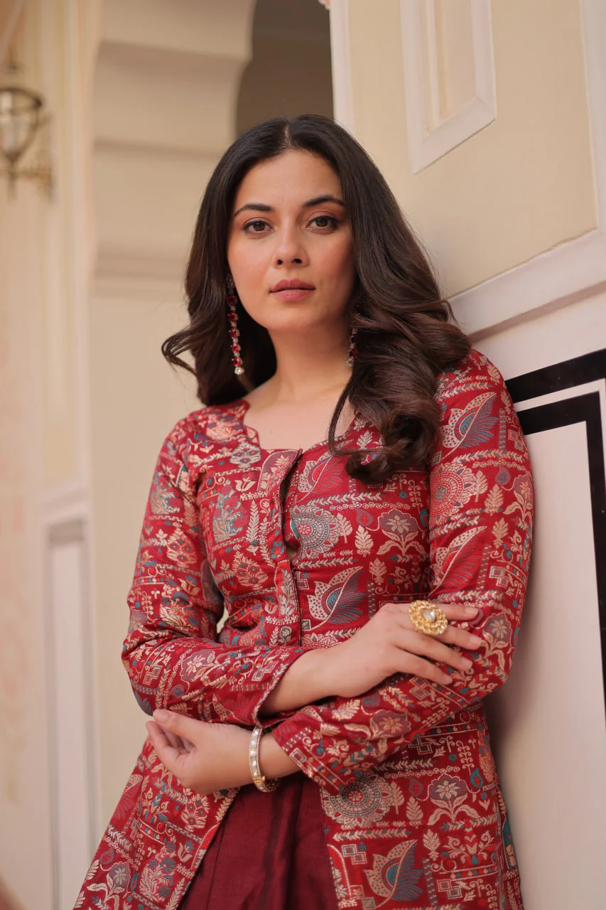 Pure Simmer Vichitra Silk Rich Sequins Kali Pattern Work Women Suit Set - Image 6
