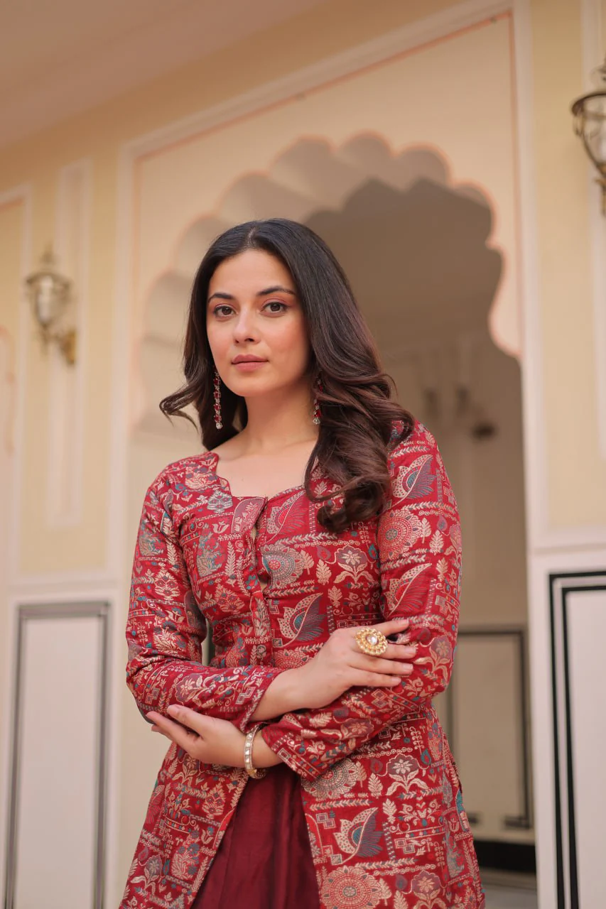 Pure Simmer Vichitra Silk Rich Sequins Kali Pattern Work Women Suit Set - Image 7