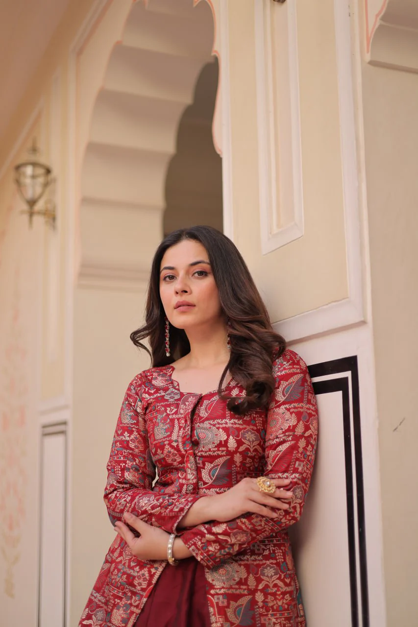 Pure Simmer Vichitra Silk Rich Sequins Kali Pattern Work Women Suit Set - Image 9