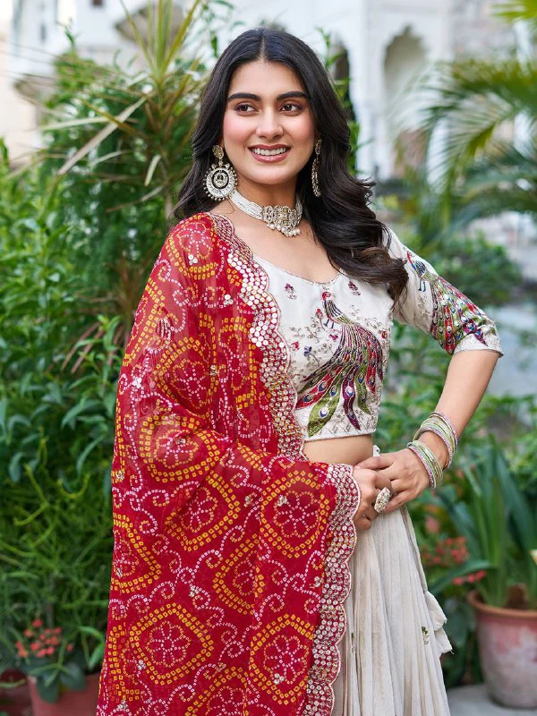 Pure Tissue Silk Heavy Embroidery Sequence & Thred Work Lehenga Choli Set - Image 10