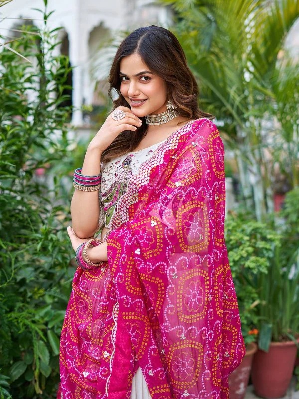 Pure Tissue Silk Heavy Embroidery Sequence & Thred Work Lehenga Choli Set - Image 5