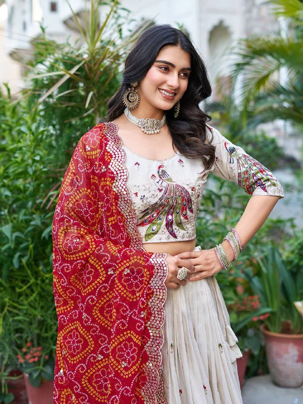 Pure Tissue Silk Heavy Embroidery Sequence & Thred Work Lehenga Choli Set - Image 8