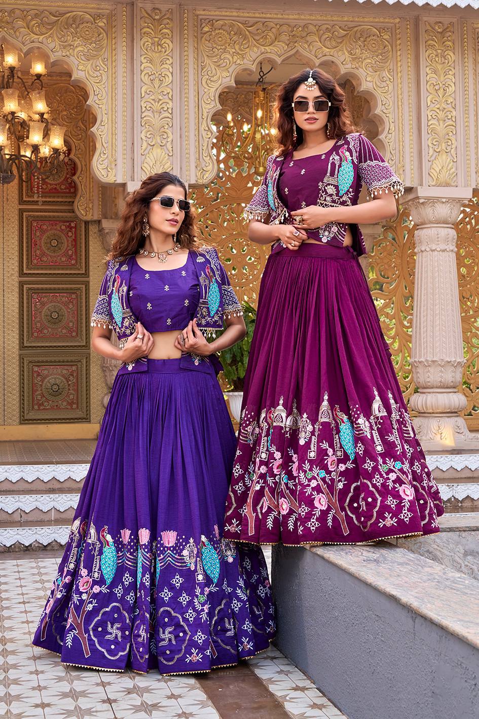 Pure Vichitra Heavy Embroidery Lehenga Choli with Designer Koti Set - Image 10
