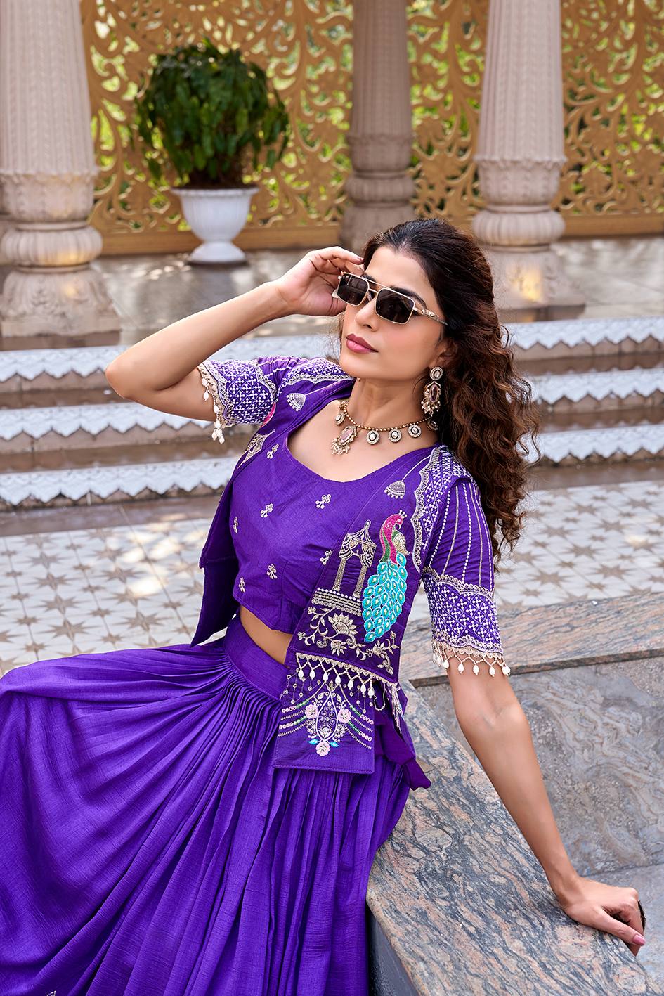 Pure Vichitra Heavy Embroidery Lehenga Choli with Designer Koti Set - Image 6