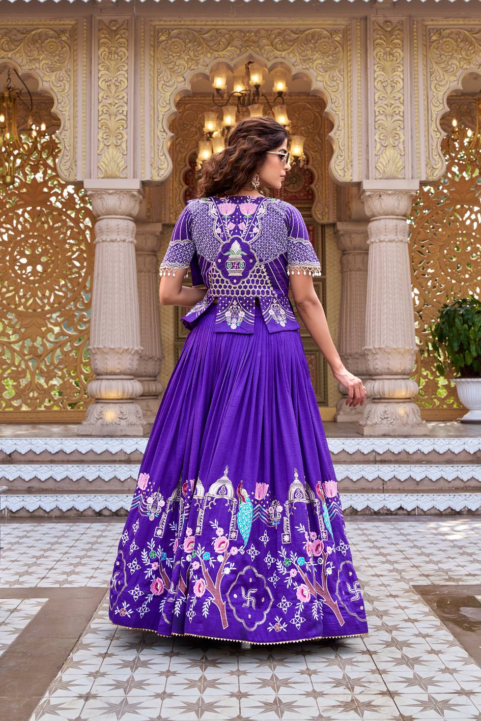 Pure Vichitra Heavy Embroidery Lehenga Choli with Designer Koti Set - Image 7