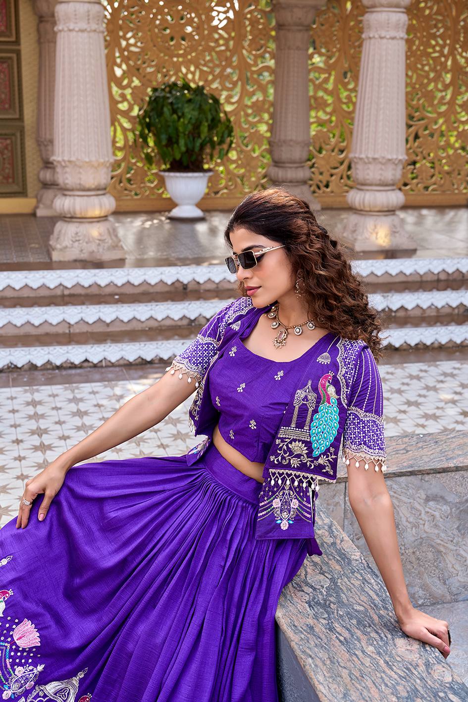 Pure Vichitra Heavy Embroidery Lehenga Choli with Designer Koti Set - Image 8
