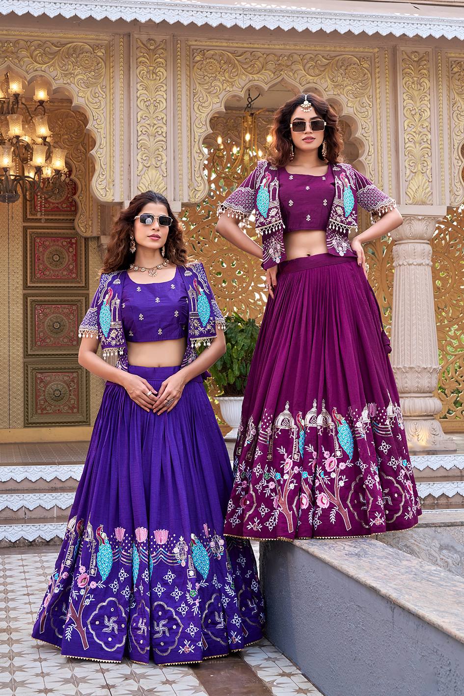 Pure Vichitra Heavy Embroidery Lehenga Choli with Designer Koti Set - Image 9