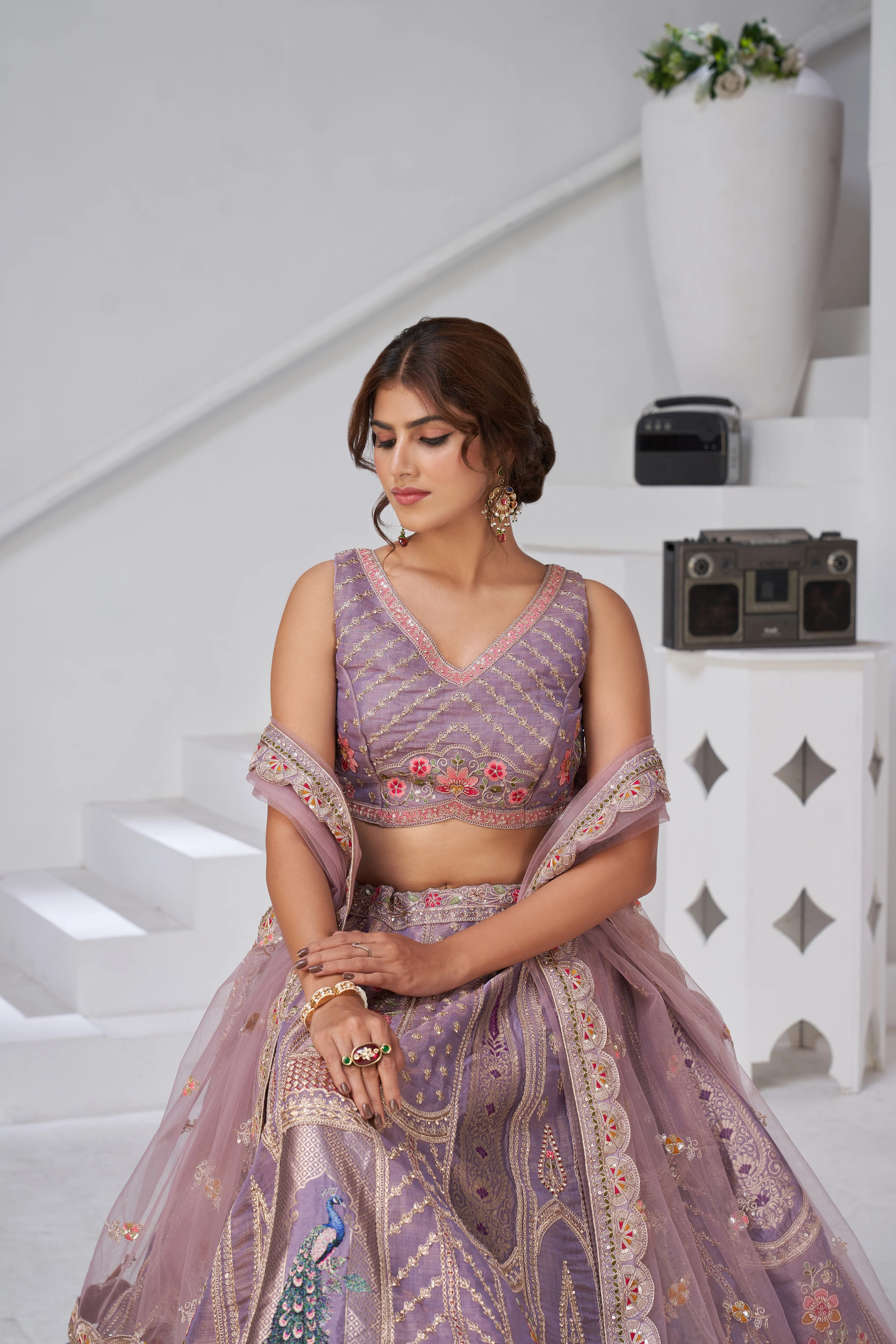 Purple Ethereal Harmony Double Layered Dupatta Bridal Lehenga - Image 5