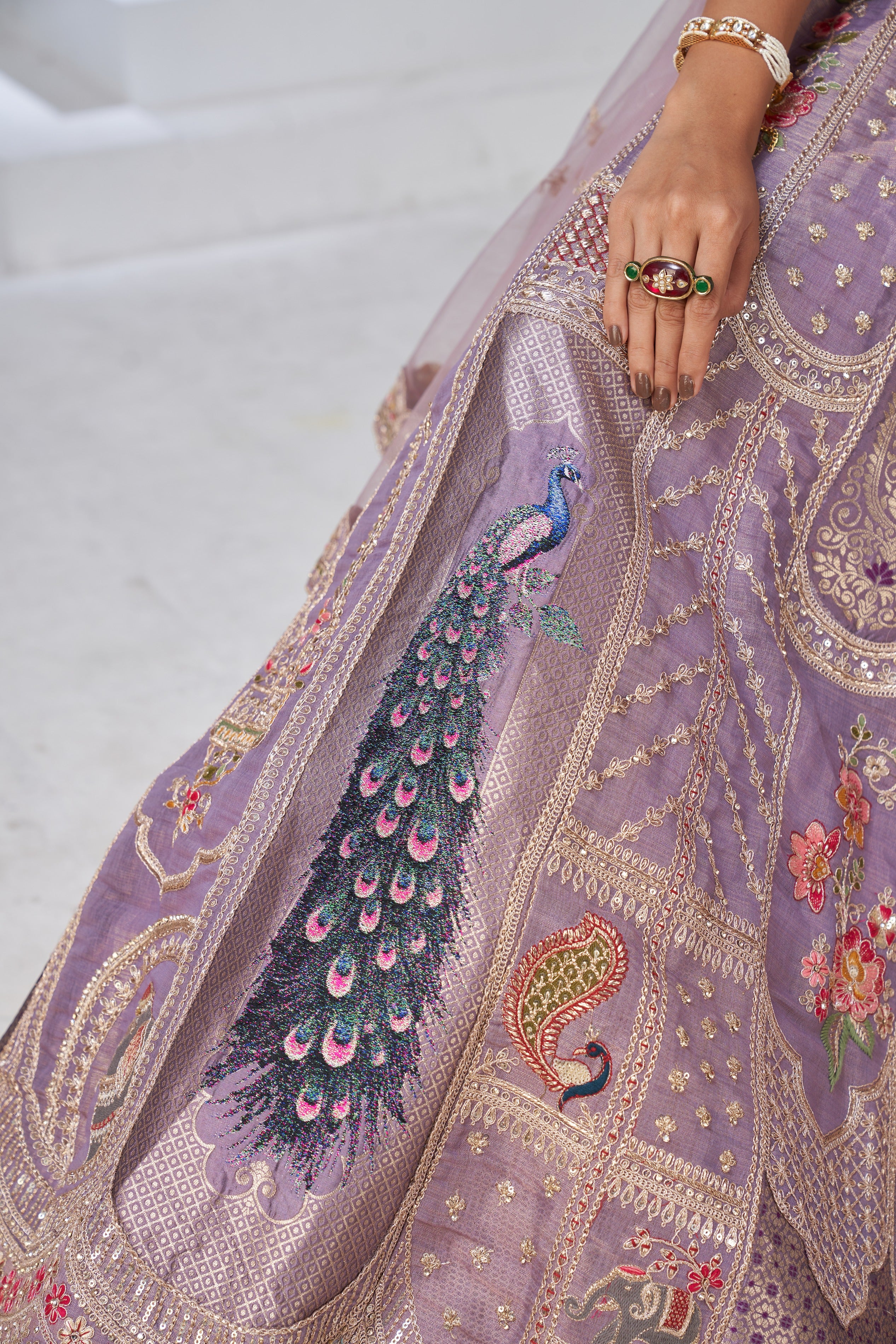 Purple Ethereal Harmony Double Layered Dupatta Bridal Lehenga - Image 6
