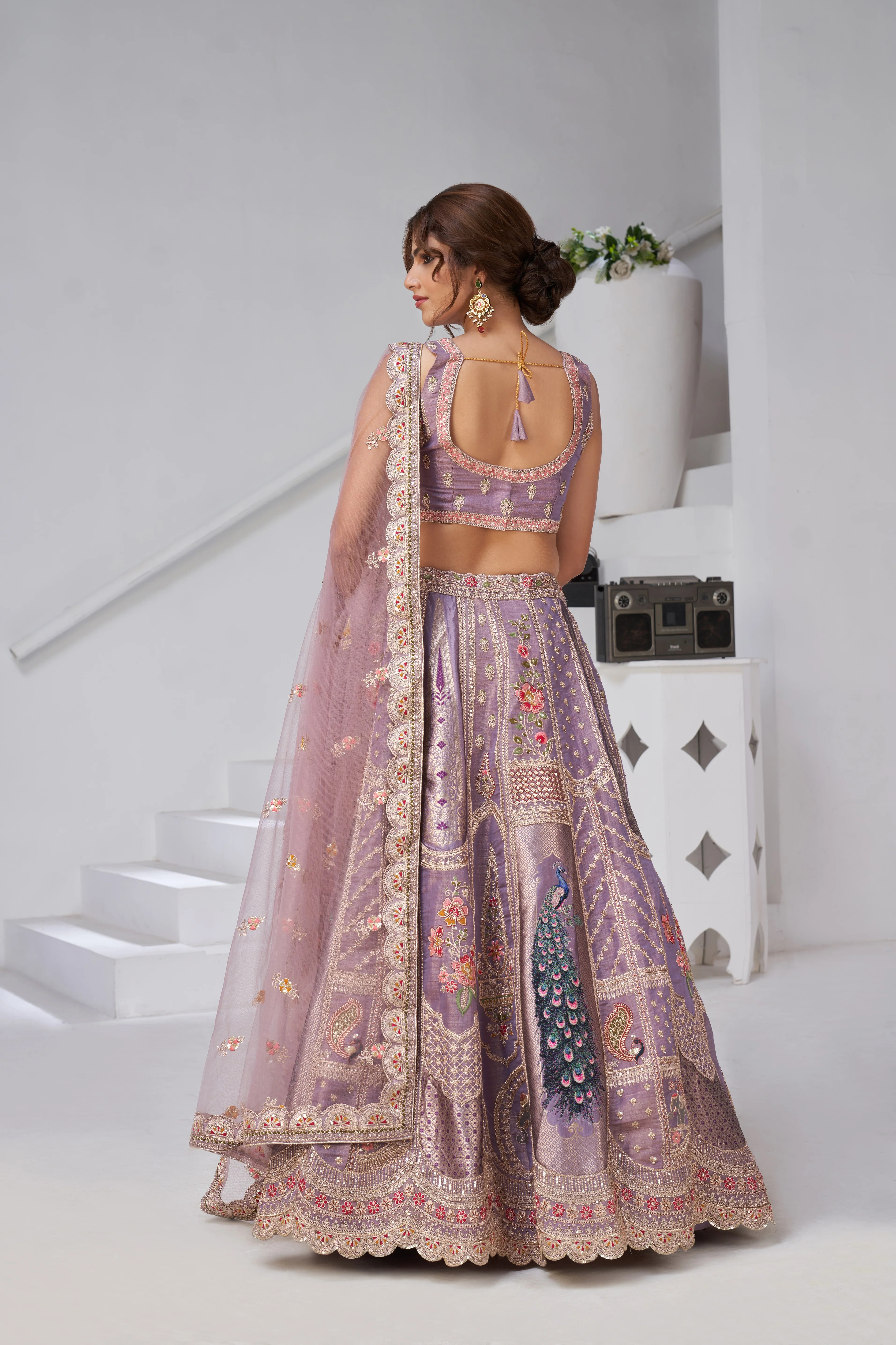 Purple Ethereal Harmony Double Layered Dupatta Bridal Lehenga - Image 7