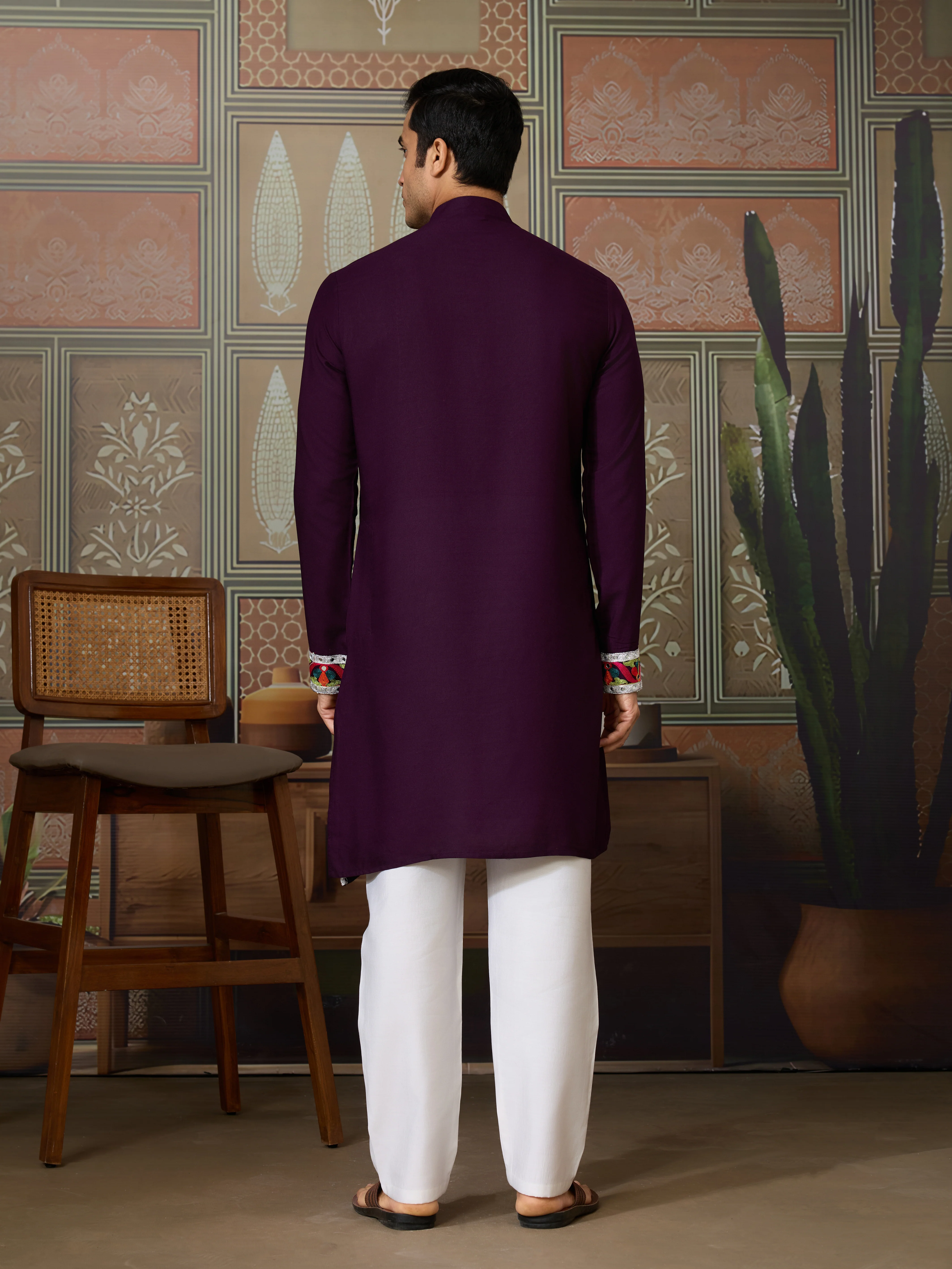 Purple Festival Wear Embroidery Mens Wear Kurta - Image 5