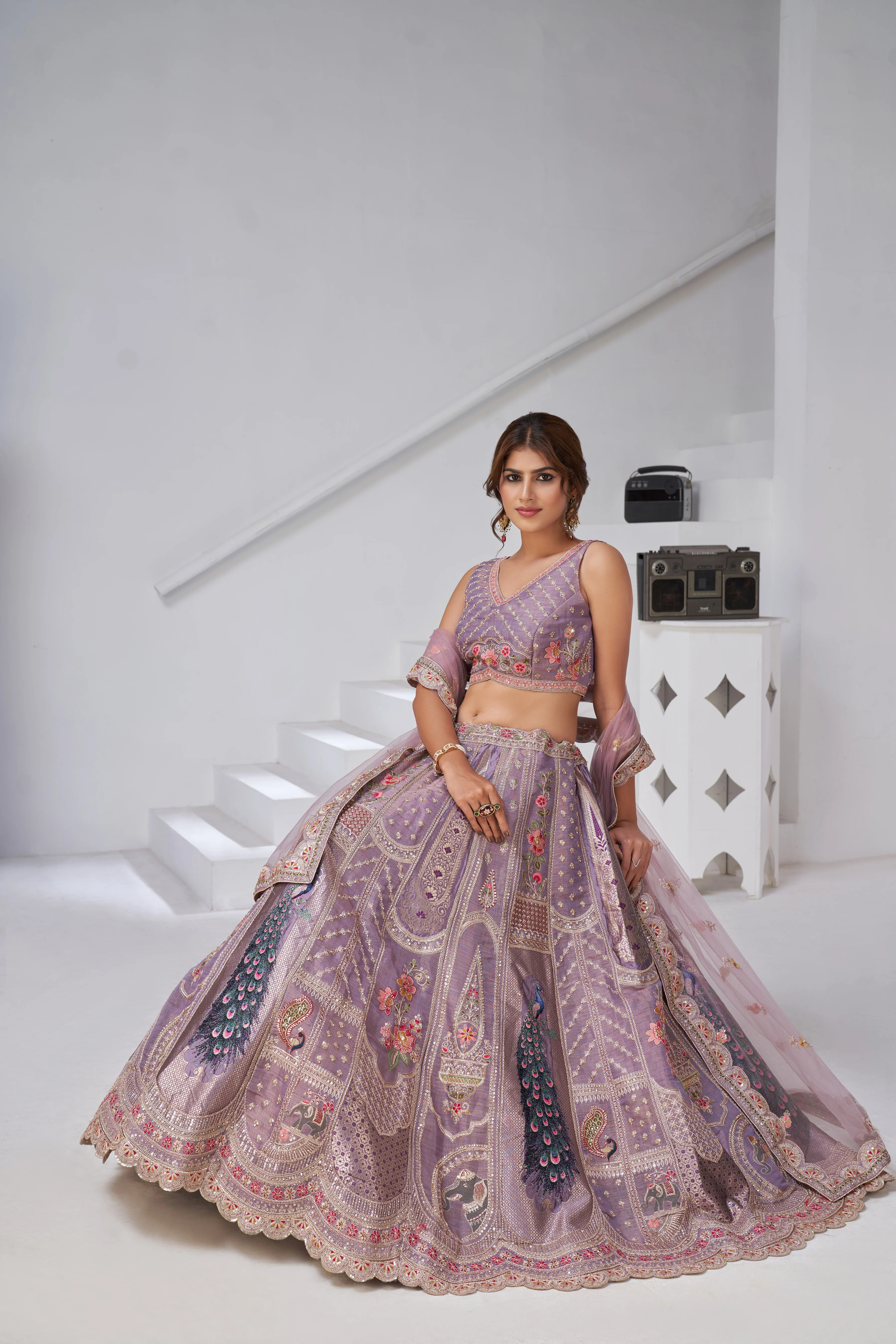 Purple Royal Radiance Raw Silk Bridal Lehenga Choli Set - Image 3