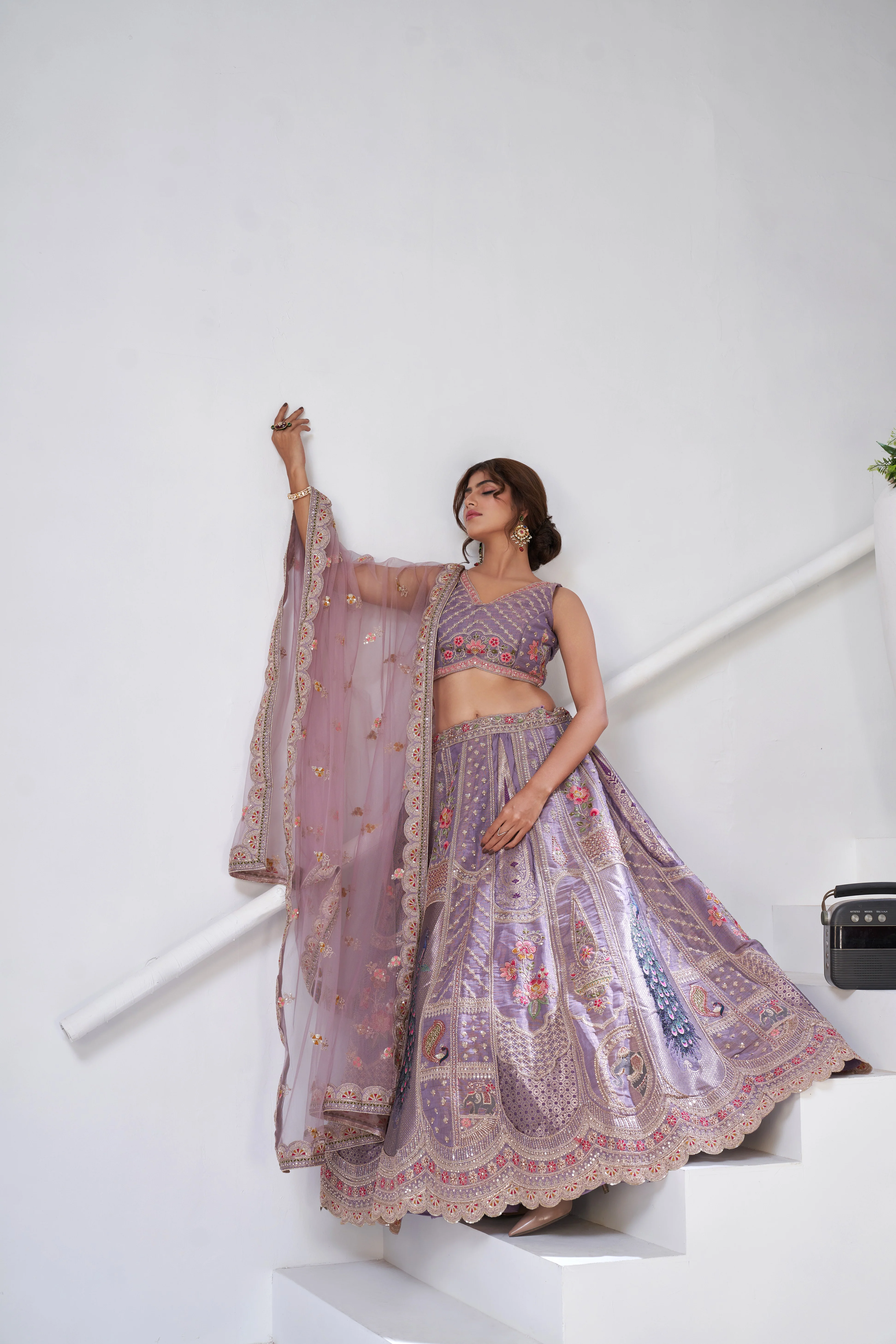 Purple Royal Radiance Raw Silk Bridal Lehenga Choli Set - Image 4