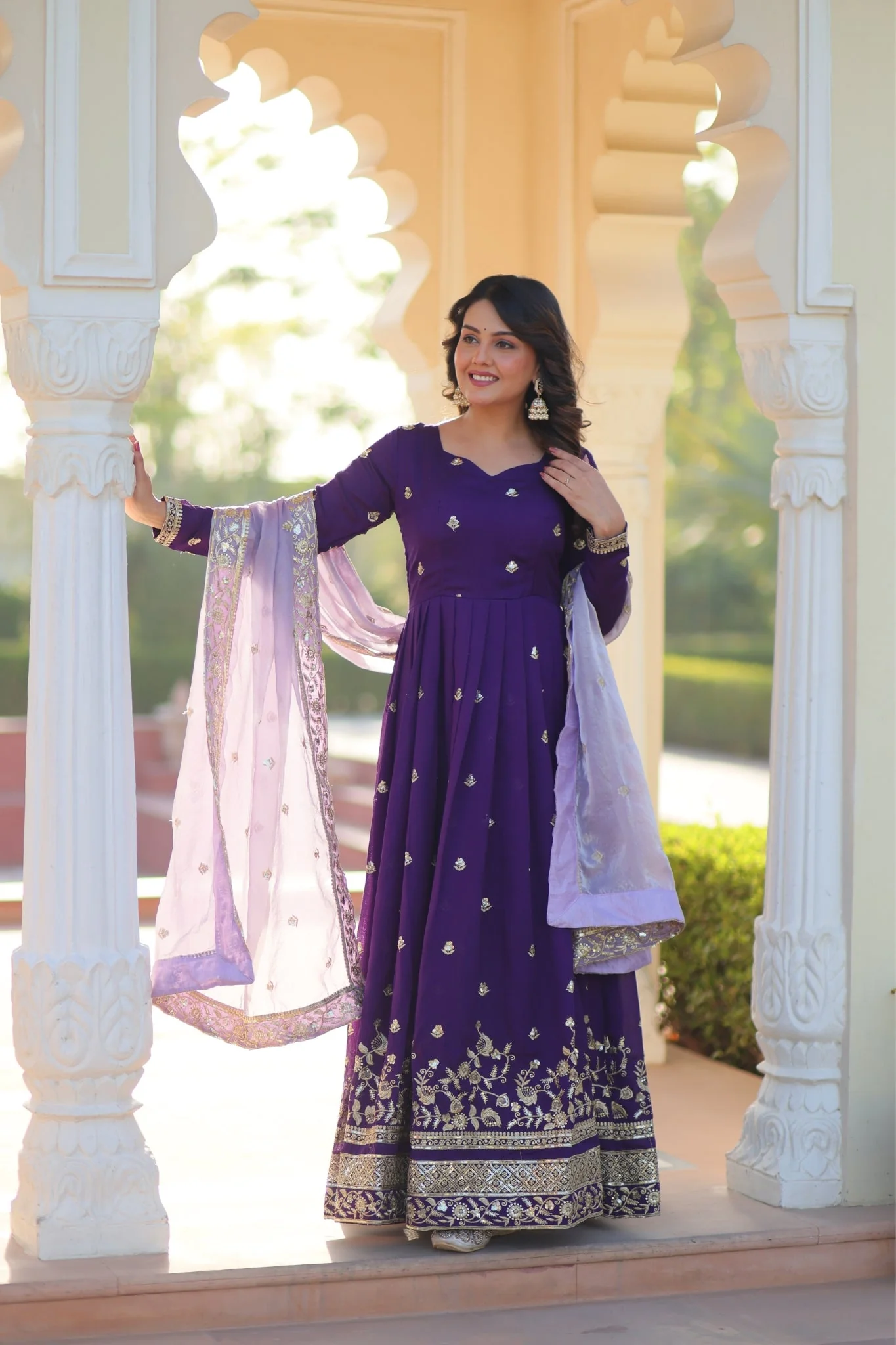 Purple Star Georgette With Embroidered Designer Gown - Image 4