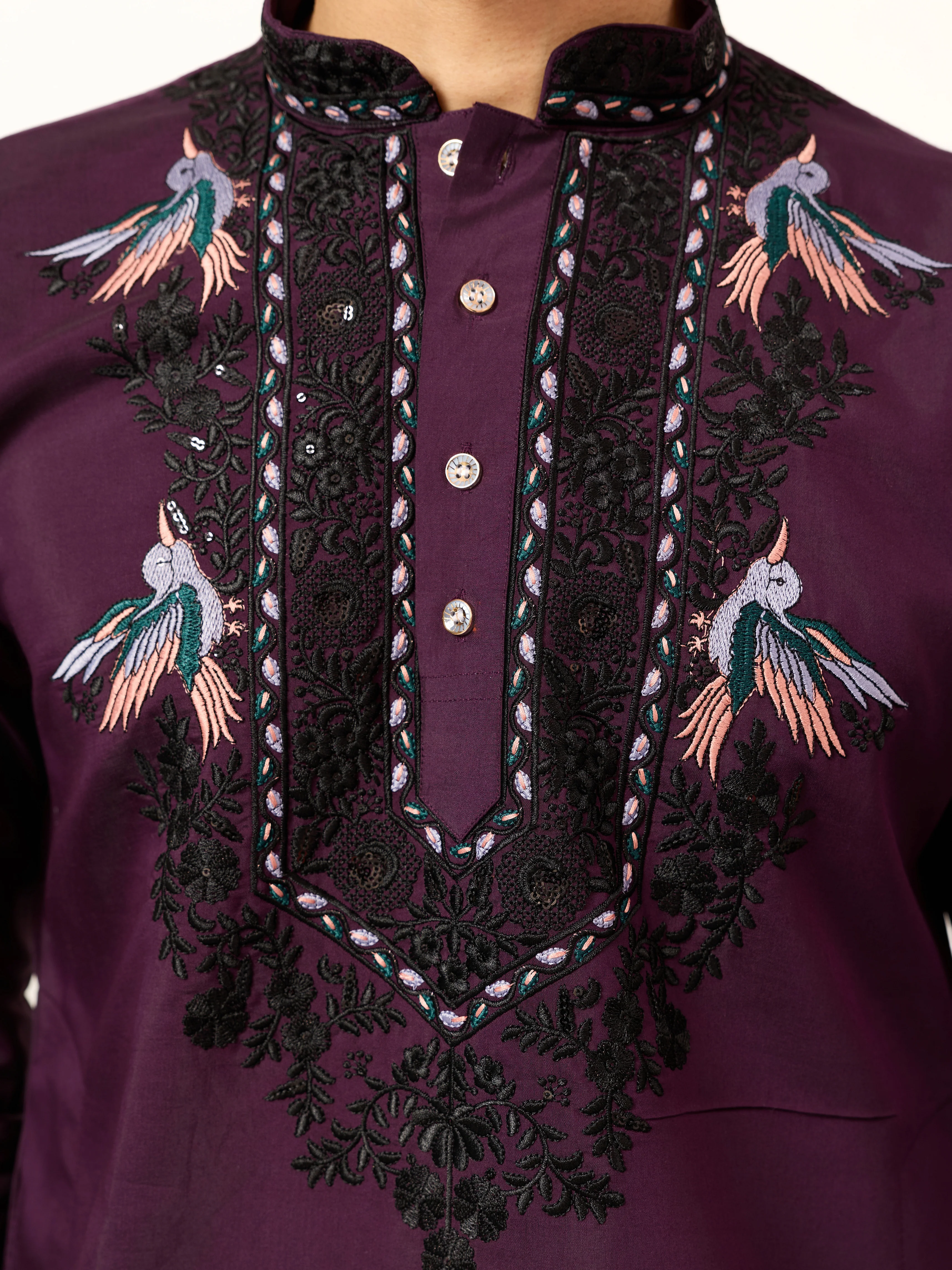 Purple Wedding Special Kurta with Dupatta for Mens Wear - Image 4