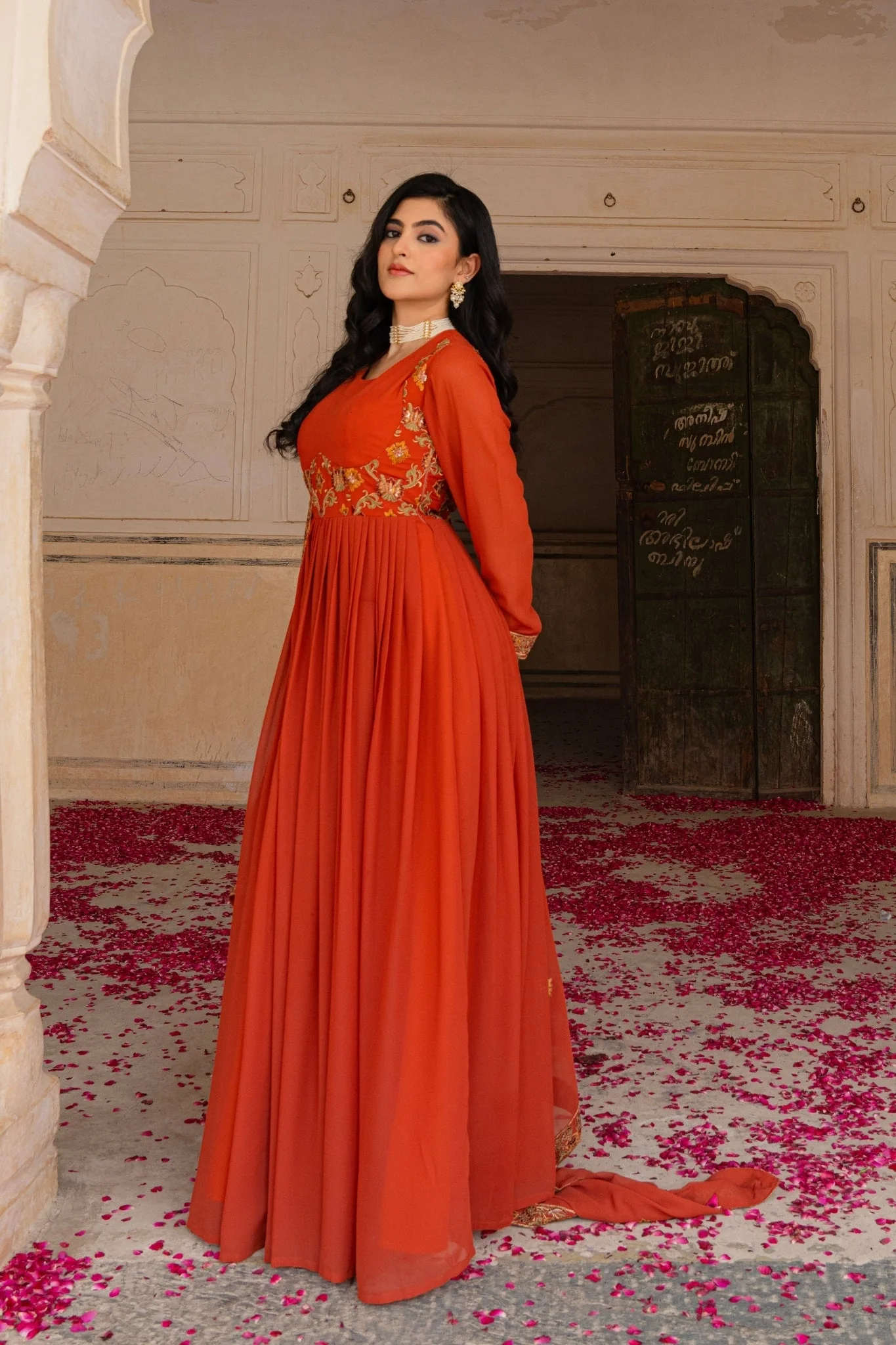 Radiant Orange Georgette Anarkali With Intricate Embroidered Detailing - Image 4