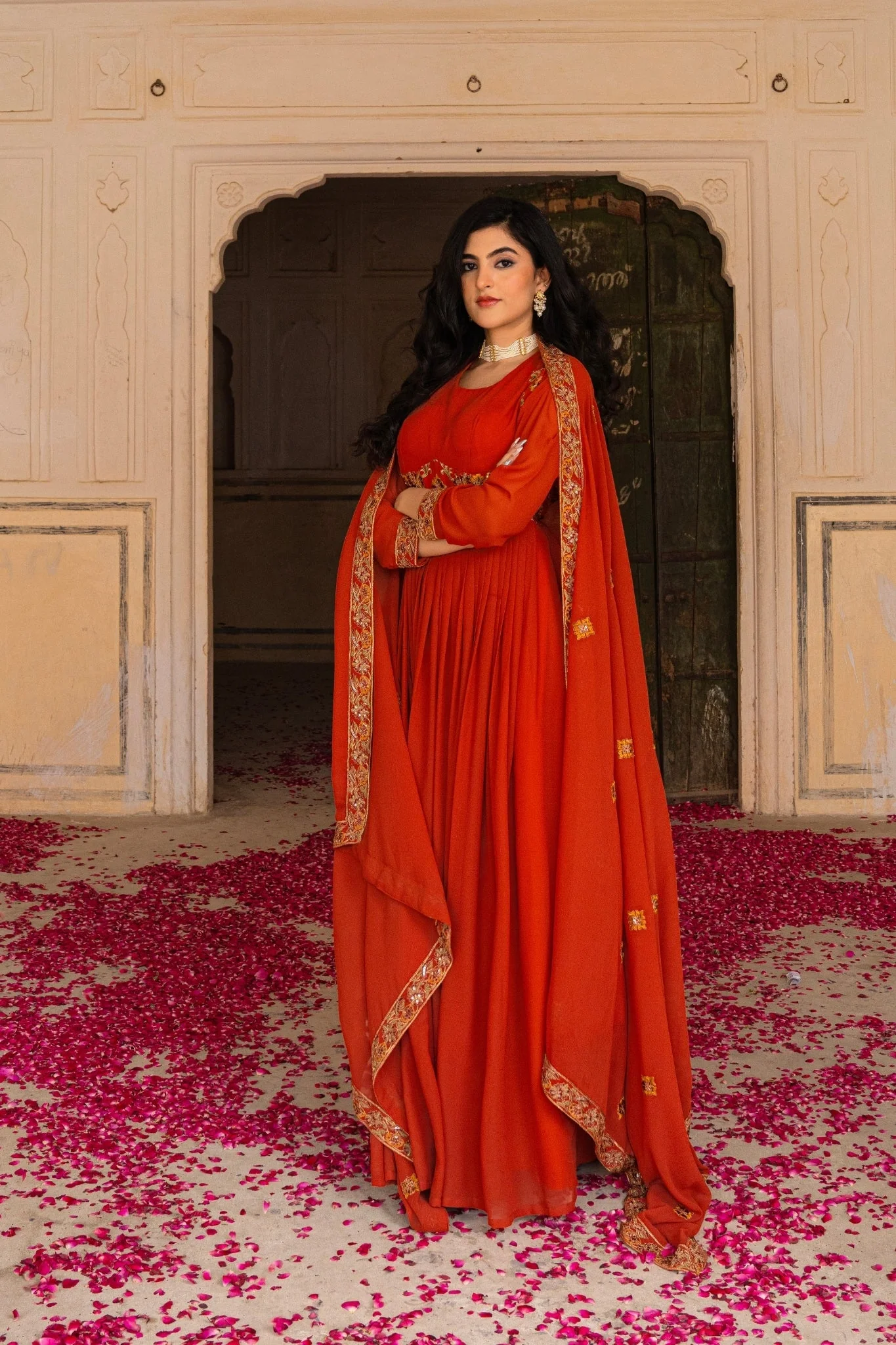 Radiant Orange Georgette Anarkali With Intricate Embroidered Detailing - Image 5